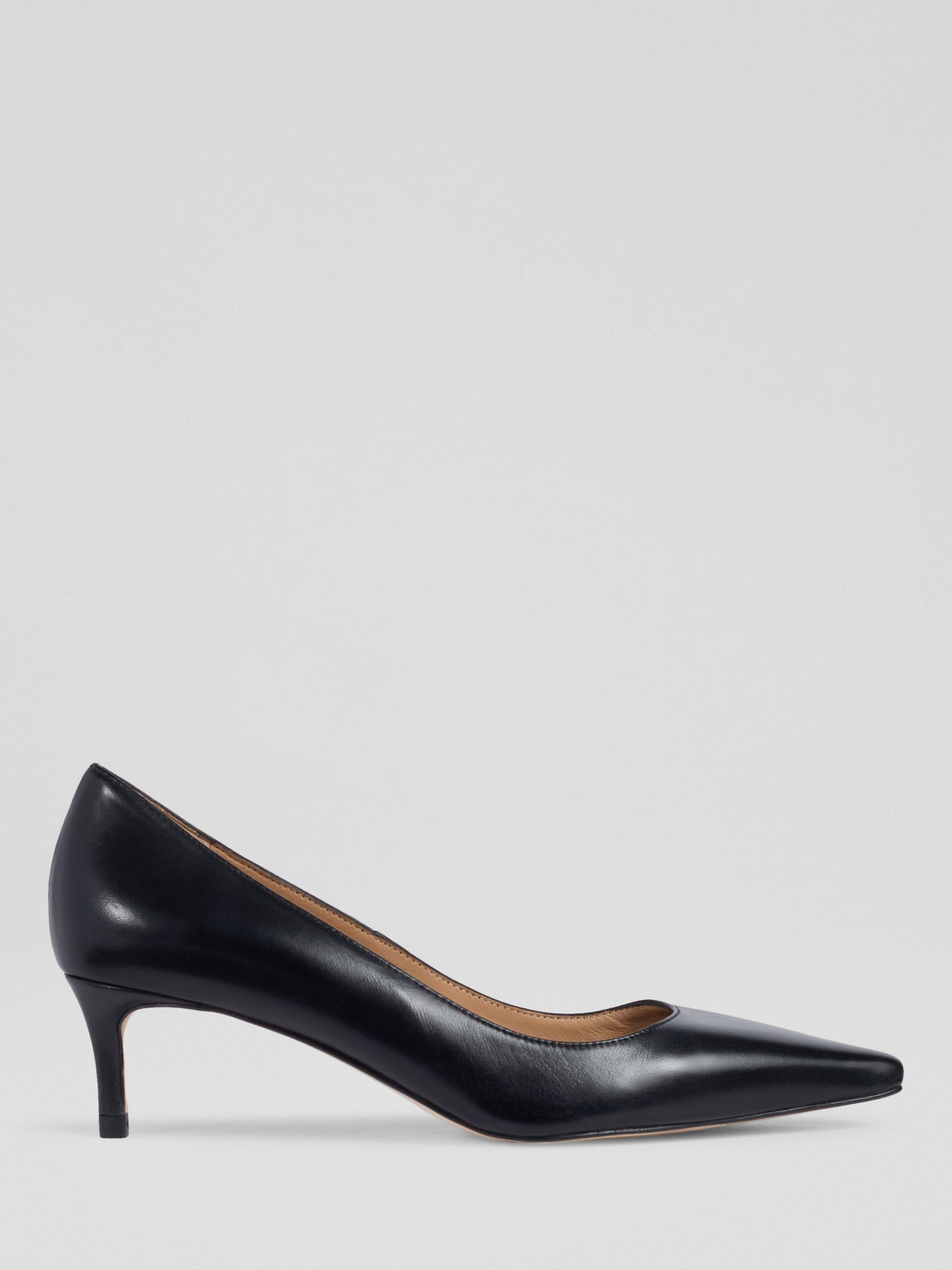 Product image 1 of 3, which shows L.K.Bennett Ava Leather Pointed Kitten Heel Court Shoes, Black, 3