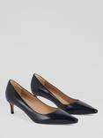 L.K.Bennett Ava Leather Pointed Kitten Heel Court Shoes, Black