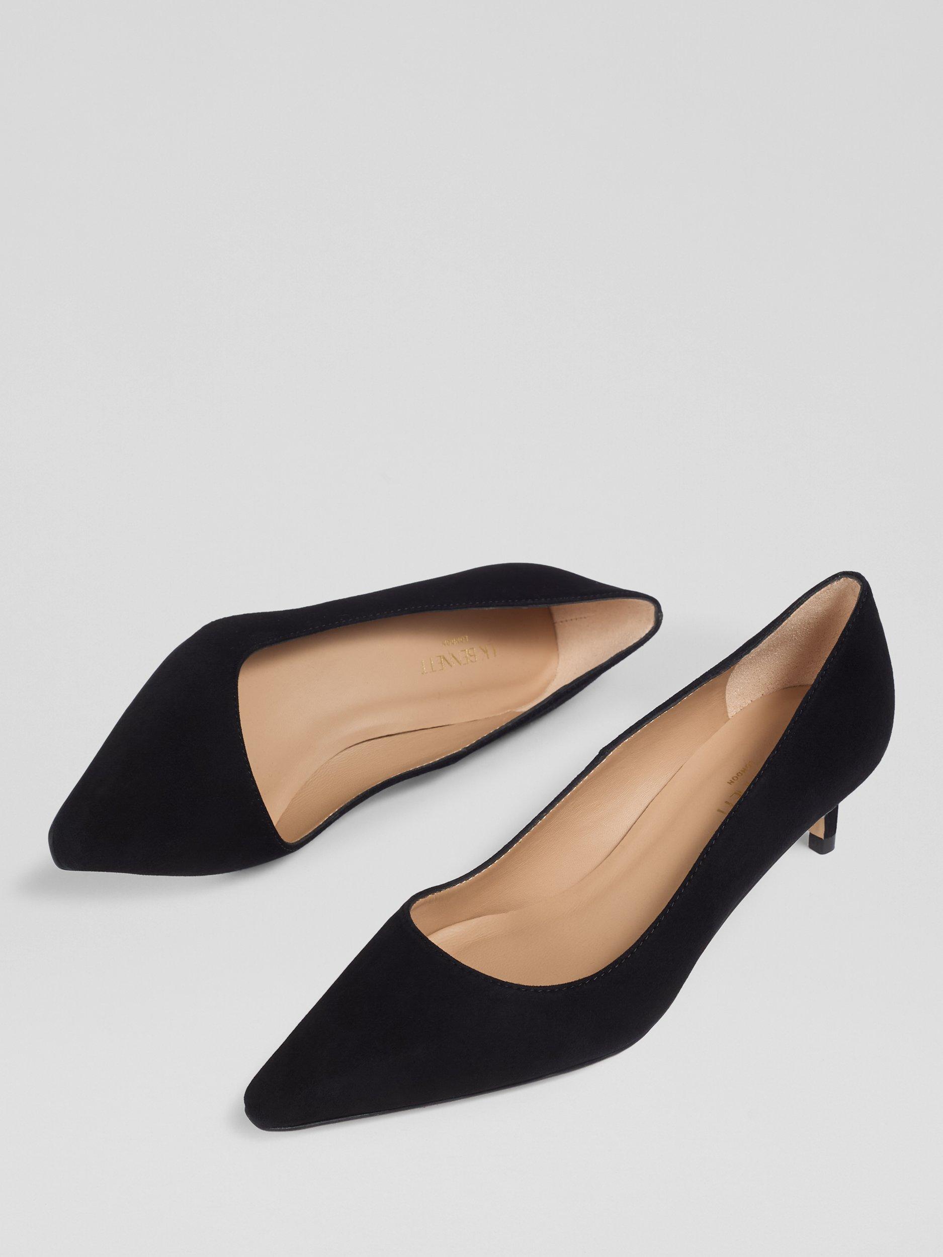Product image 4 of 4, which shows L.K.Bennett Ava Suede Pointed Kitten Heel Court Shoes, Black, 5