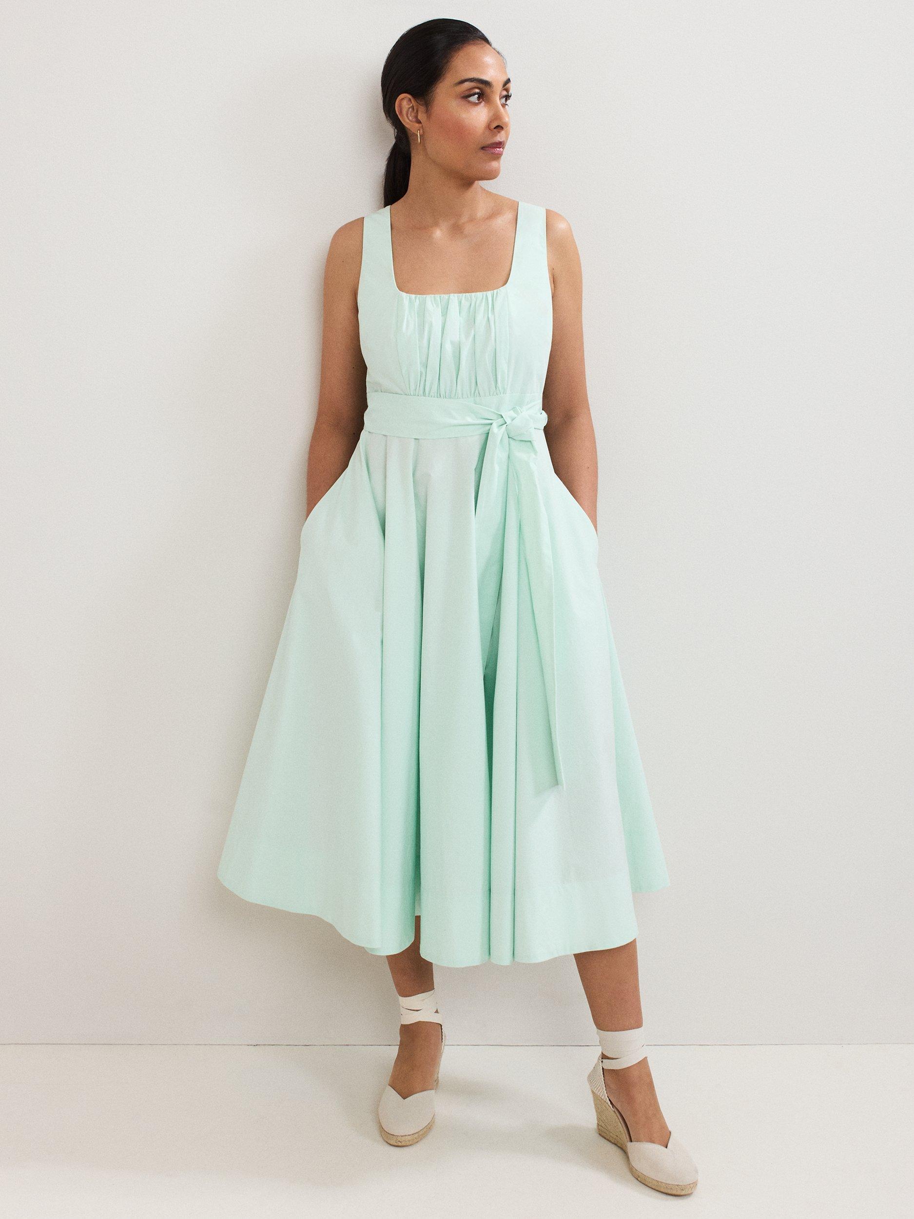 Product image 1 of 7, which shows Phase Eight Petite Melinda Ruched Dress, Pale Green, 10