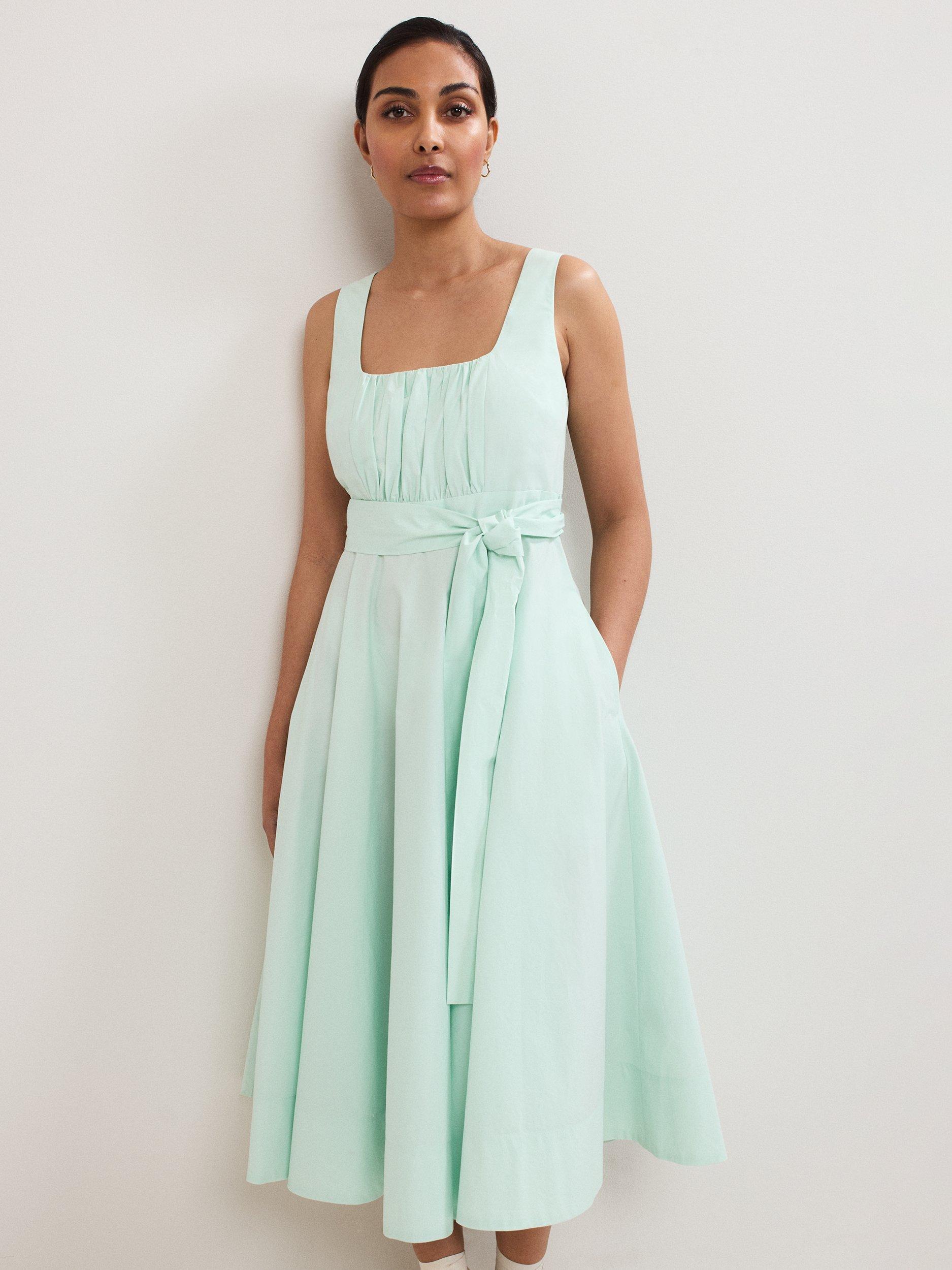 Product image 3 of 7, which shows Phase Eight Petite Melinda Ruched Dress, Pale Green, 10