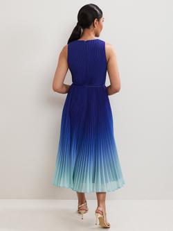 Phase Eight Petite Simara Pleated Ombre Midi Dress, Blue - view 2, Blue