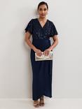 Phase Eight Petite Janessa Sequin Wrap Dress, Navy