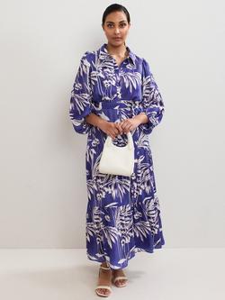 Phase Eight Petite Coralie Palm Print Dress, Blue, Blue