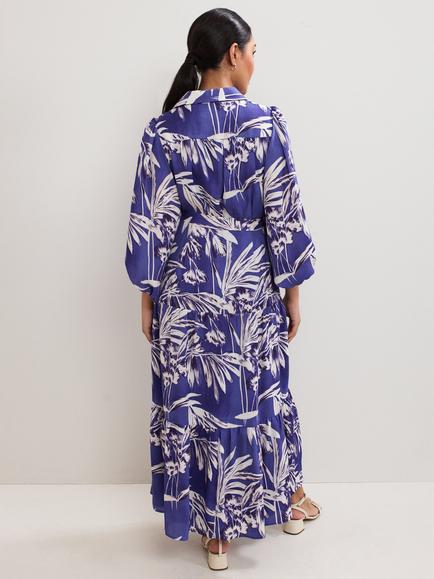 Phase Eight Petite Coralie Palm Print Dress, Blue - view 2, Blue