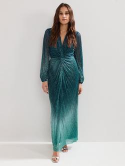 Phase Eight Petite Cherene Ombre Plisse Dress, Green/Aqua, Green/Aqua