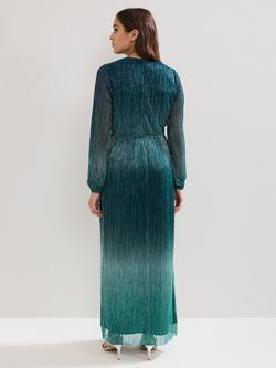 Phase Eight Petite Cherene Ombre Plisse Dress, Green/Aqua - view 2, Green/Aqua