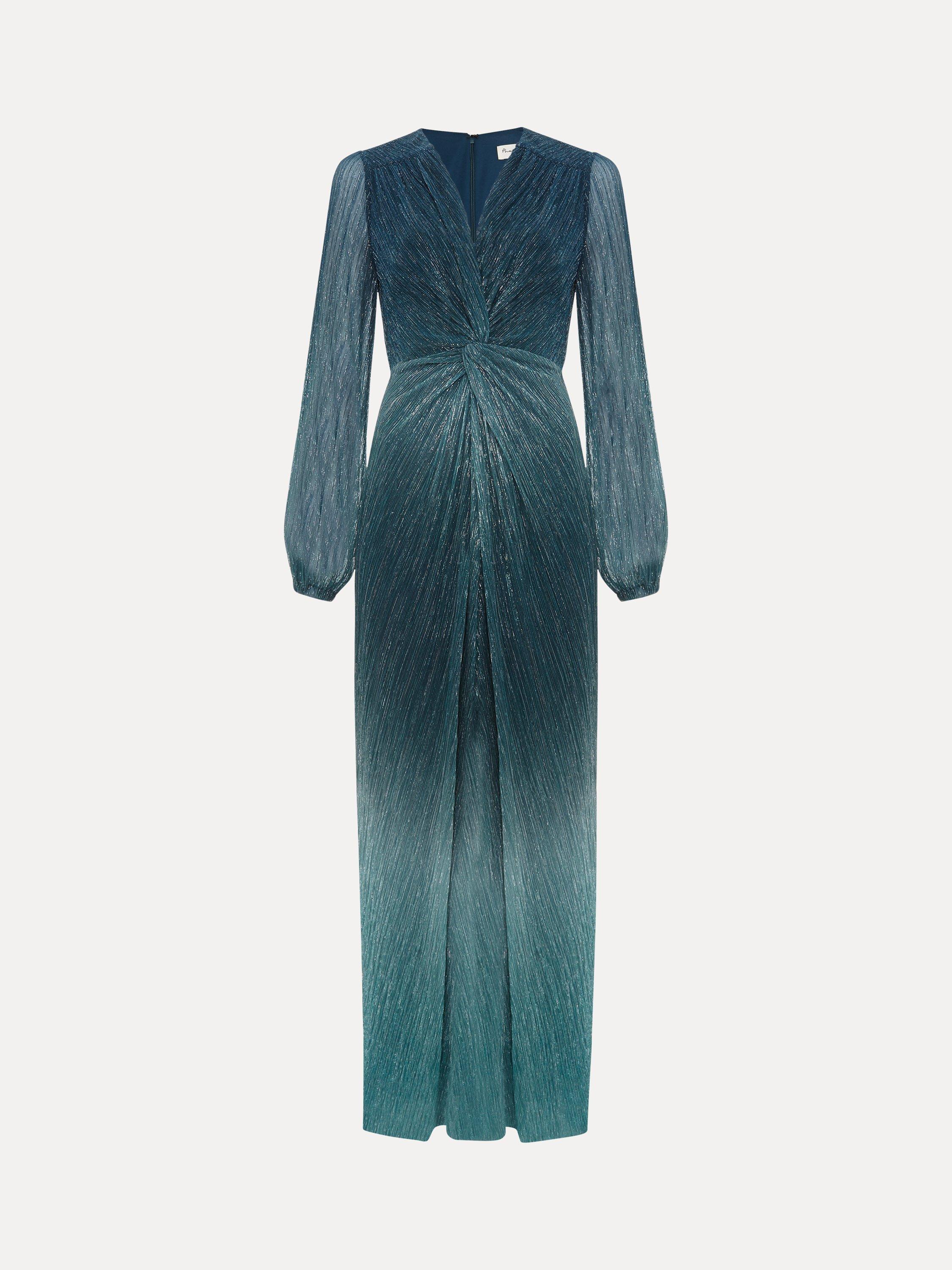 Product image 5 of 7, which shows Phase Eight Petite Cherene Ombre Plisse Dress, Green/Aqua, 6