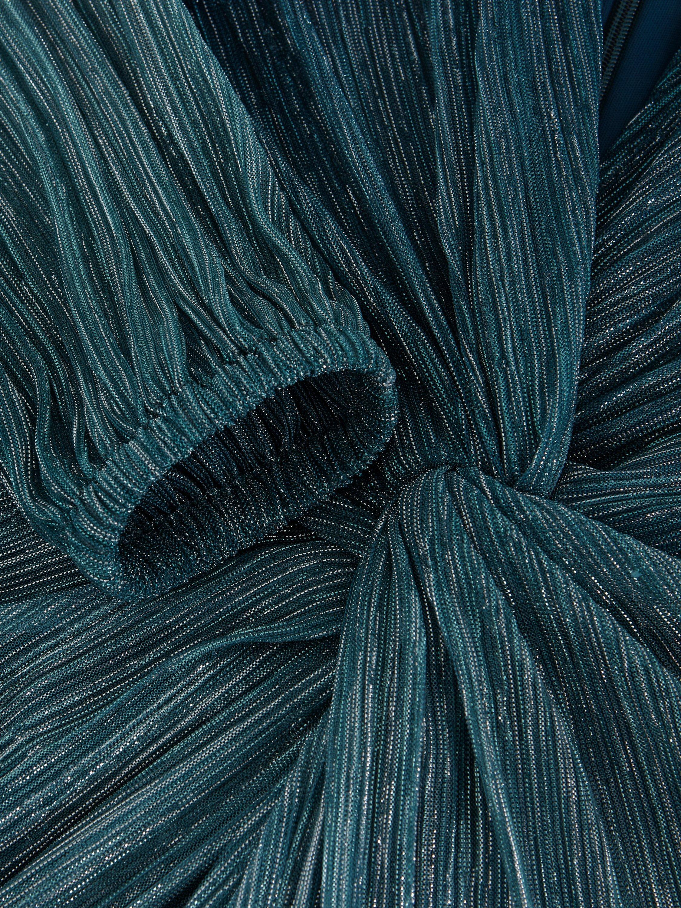 Product image 6 of 7, which shows Phase Eight Petite Cherene Ombre Plisse Dress, Green/Aqua, 6