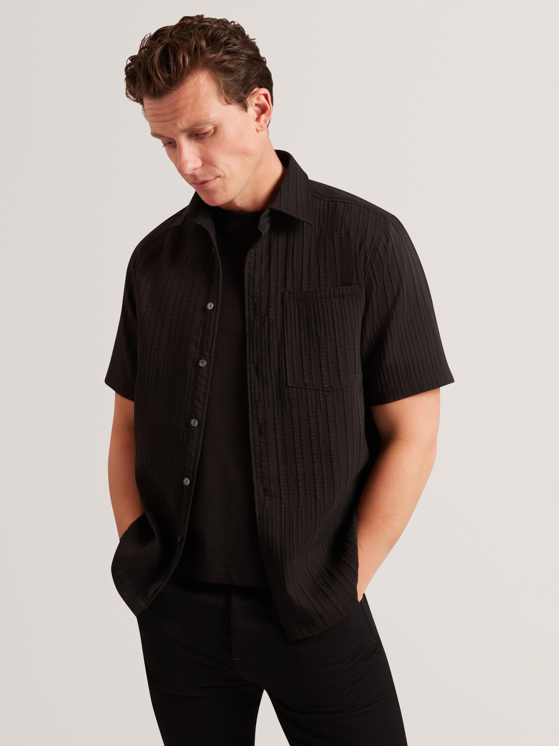 Product image 1 of 1, which shows Ted Baker Bandile Pleated Shirt, Black, S