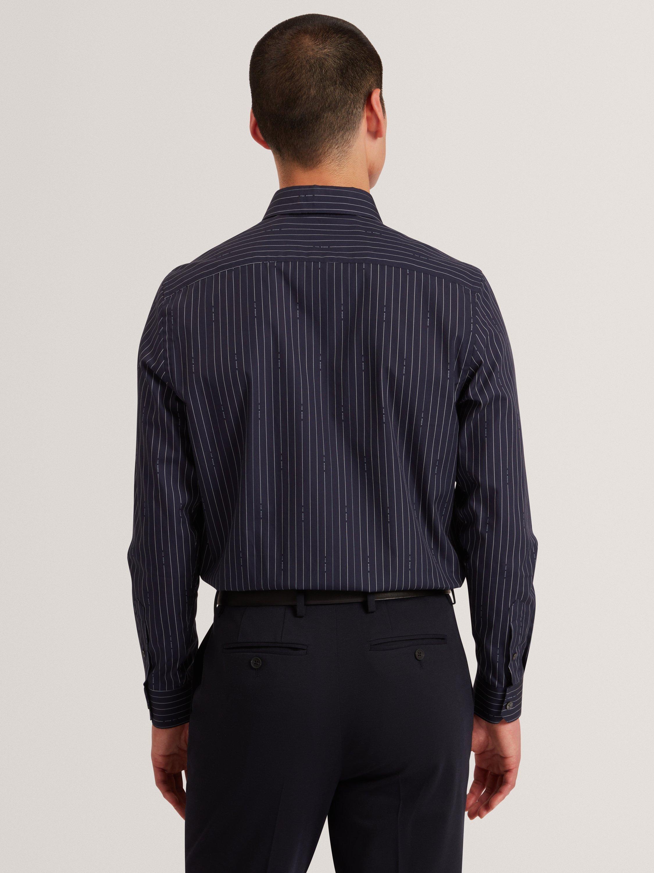 Product image 2 of 7, which shows Ted Baker Hangent Long Sleeve Stripe Shirt, Navy, S