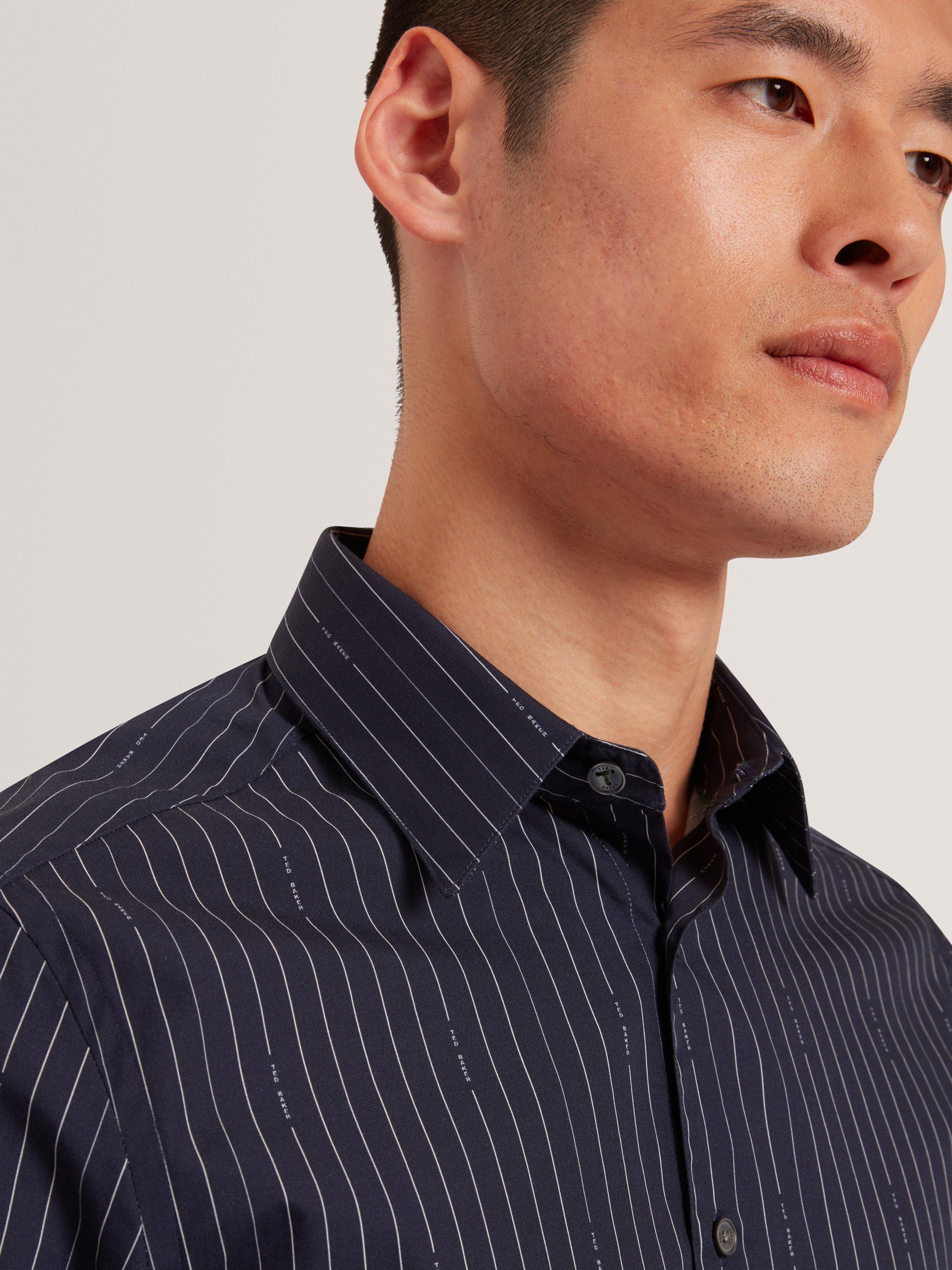 Product image 3 of 7, which shows Ted Baker Hangent Long Sleeve Stripe Shirt, Navy, S