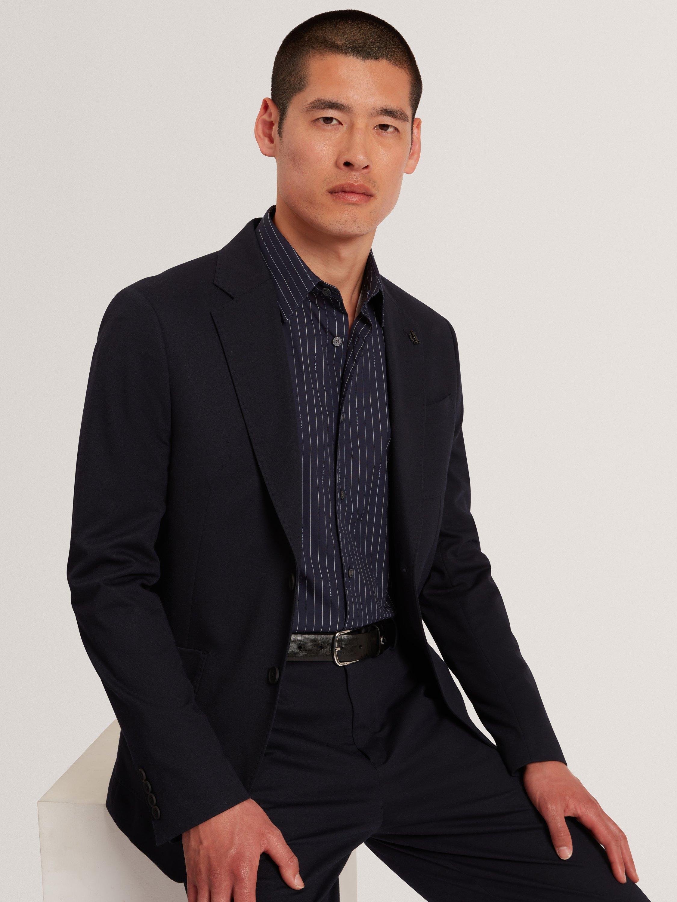 Product image 4 of 7, which shows Ted Baker Hangent Long Sleeve Stripe Shirt, Navy, S