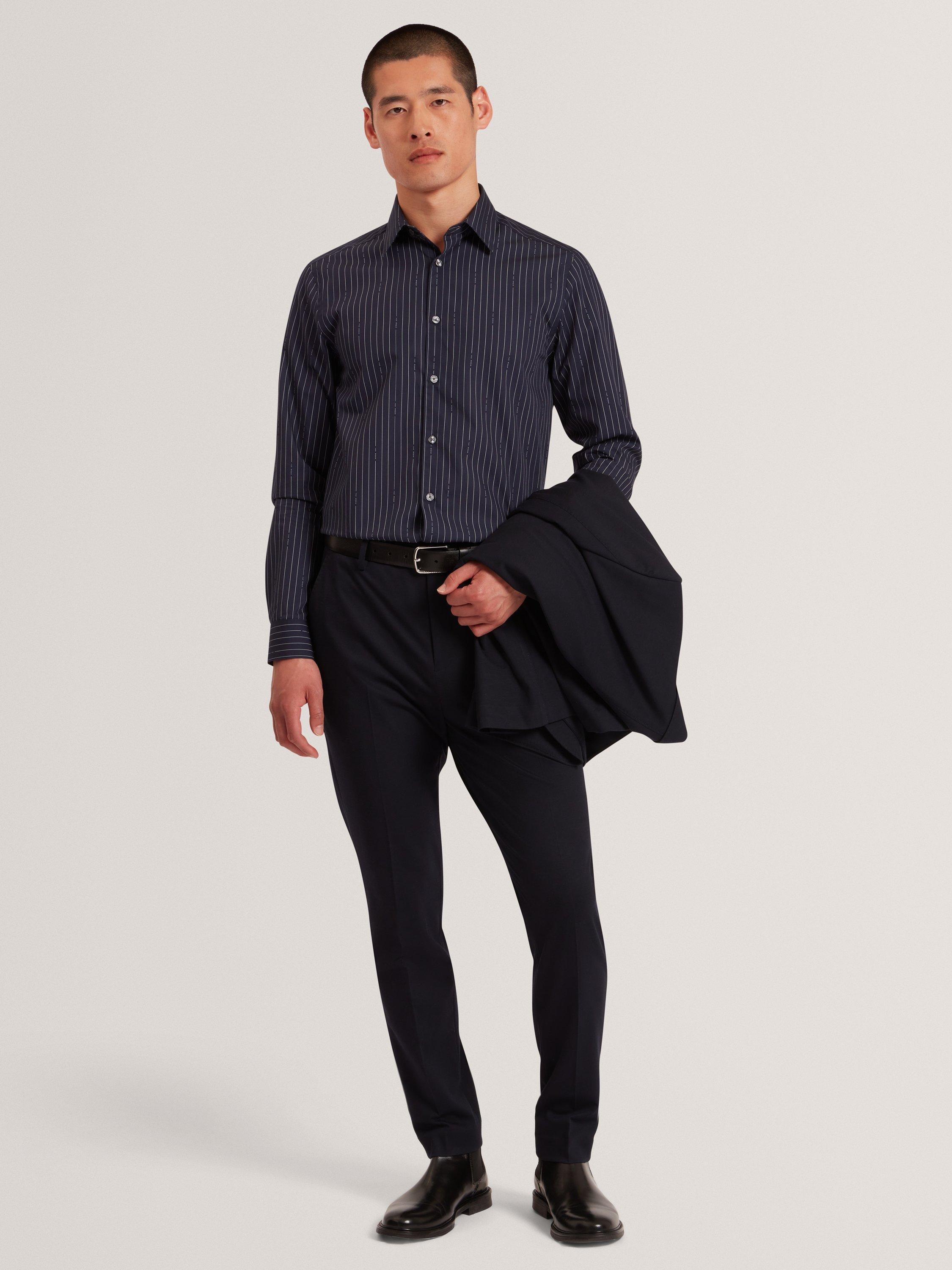 Product image 5 of 7, which shows Ted Baker Hangent Long Sleeve Stripe Shirt, Navy, S