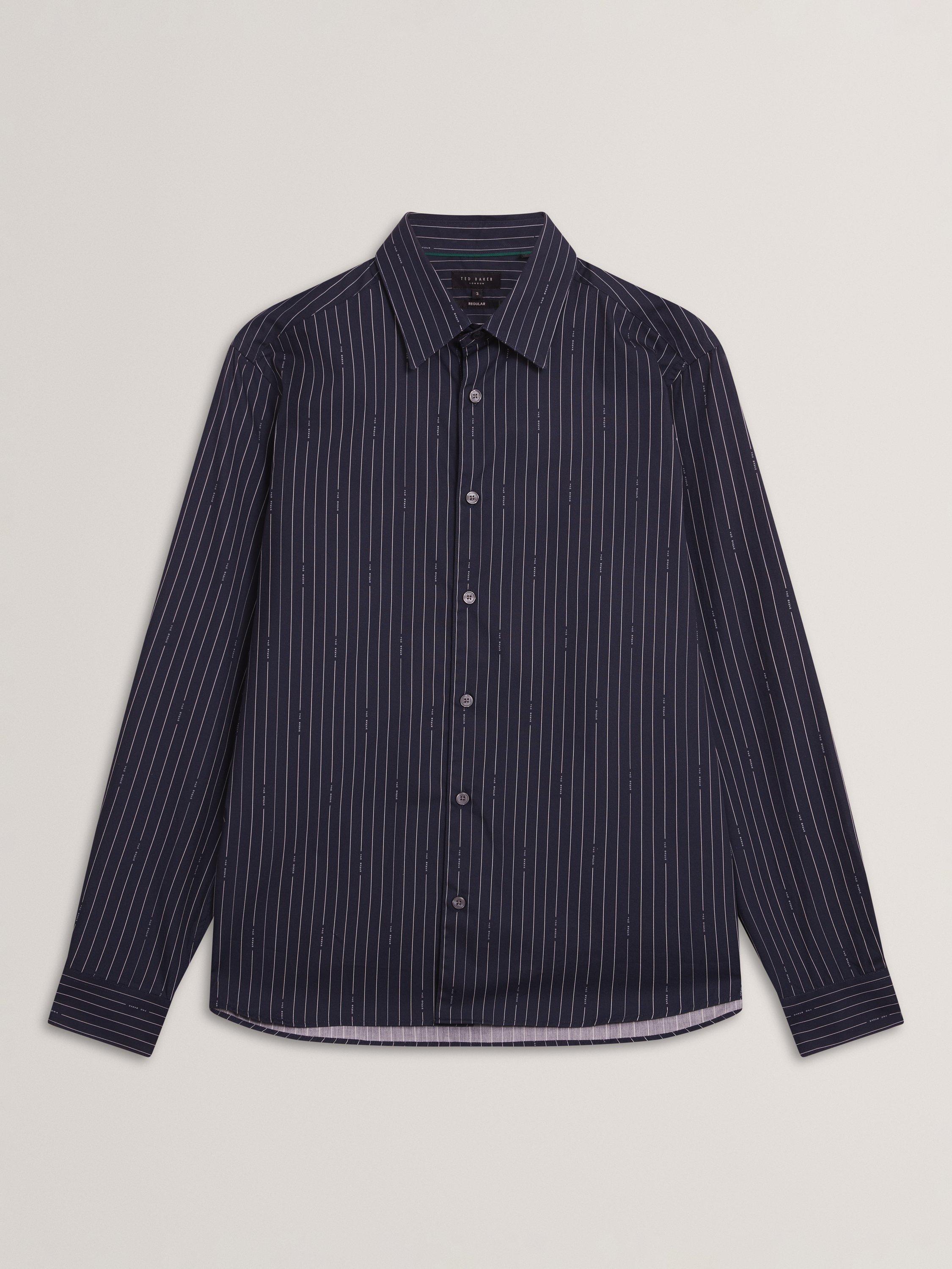 Product image 6 of 7, which shows Ted Baker Hangent Long Sleeve Stripe Shirt, Navy, S