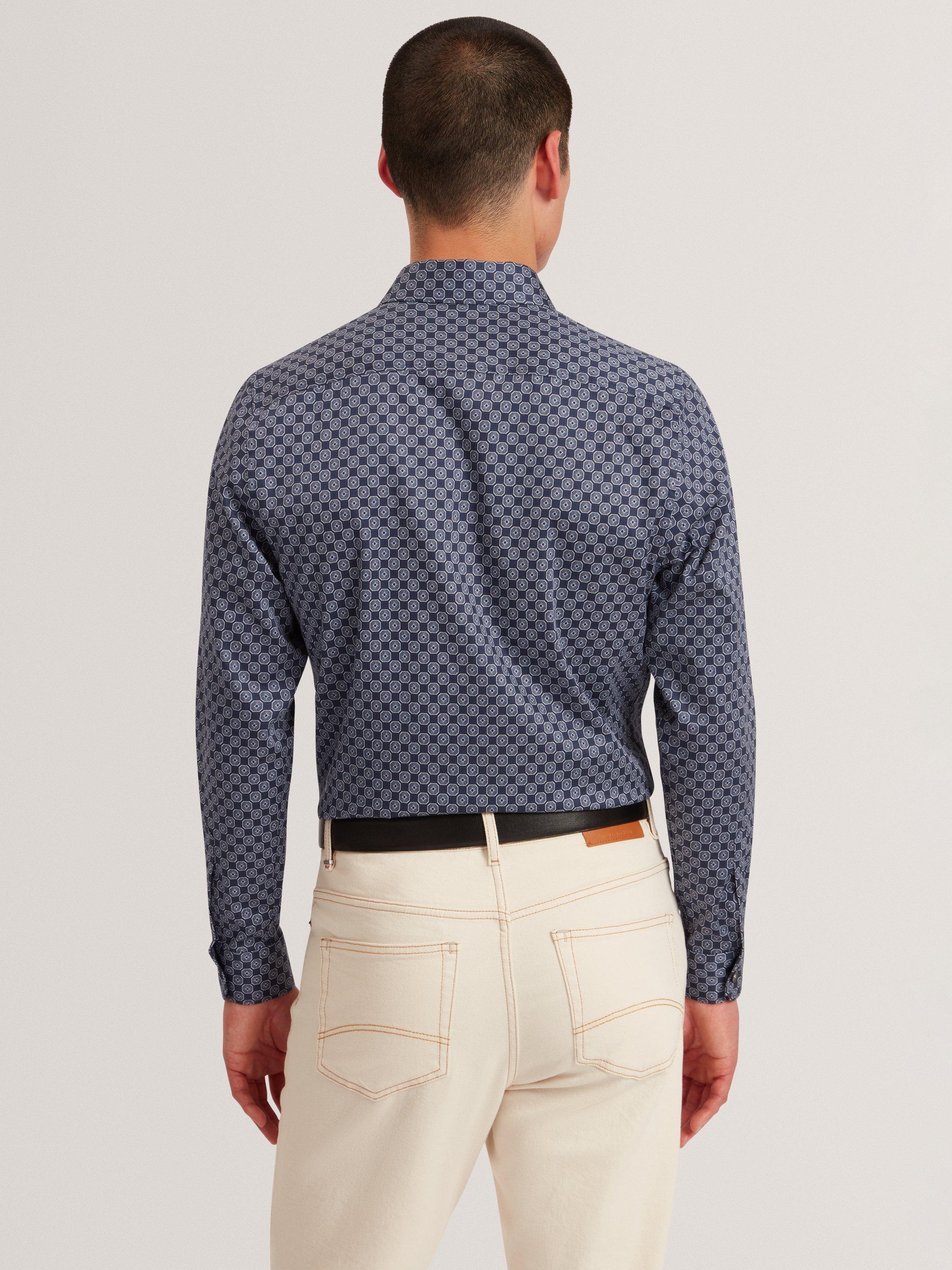 Product image 2 of 7, which shows Ted Baker Sef Geometric Print Cotton Blend Shirt, Navy, S