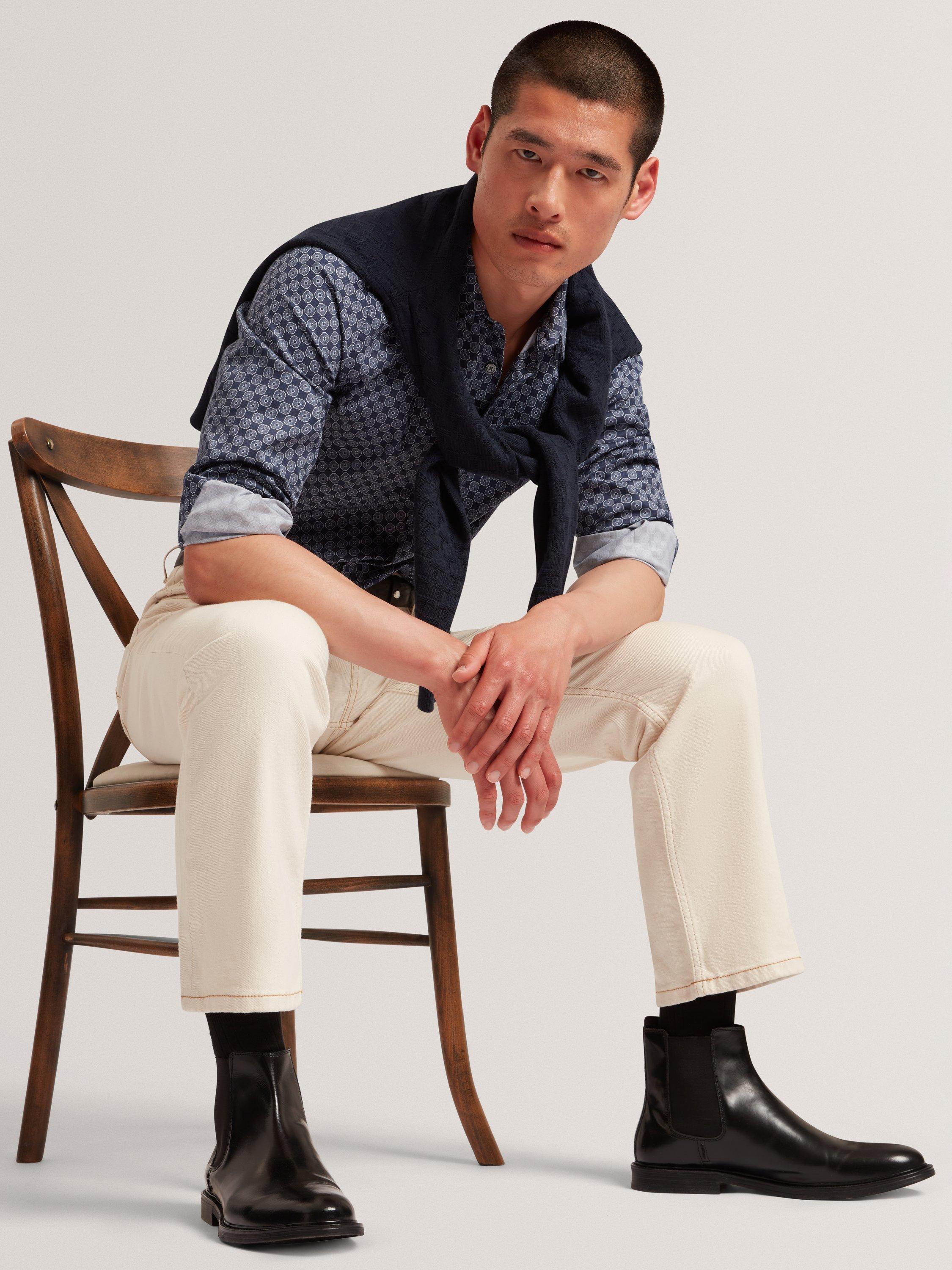 Product image 3 of 7, which shows Ted Baker Sef Geometric Print Cotton Blend Shirt, Navy, S