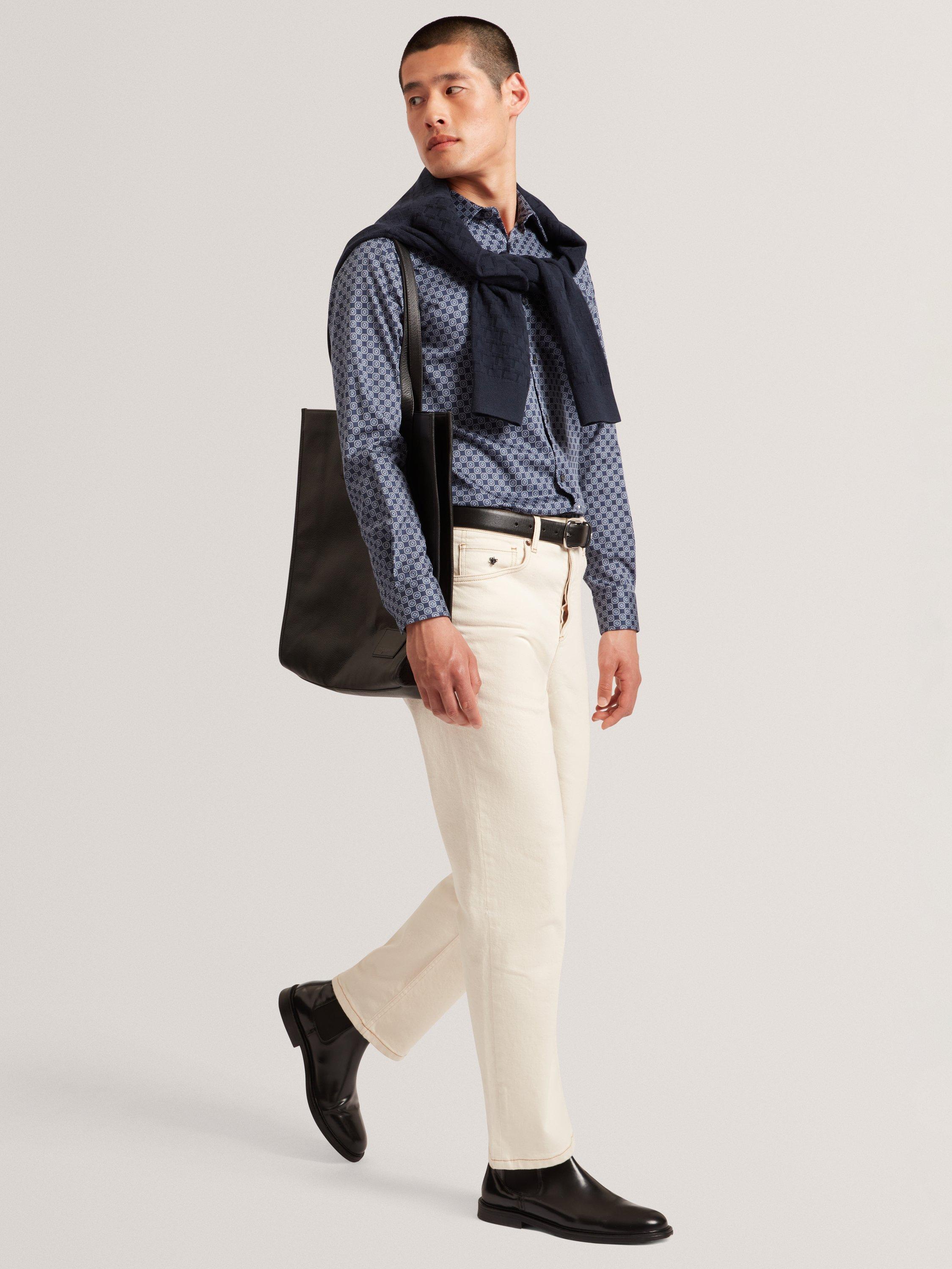 Product image 4 of 7, which shows Ted Baker Sef Geometric Print Cotton Blend Shirt, Navy, S