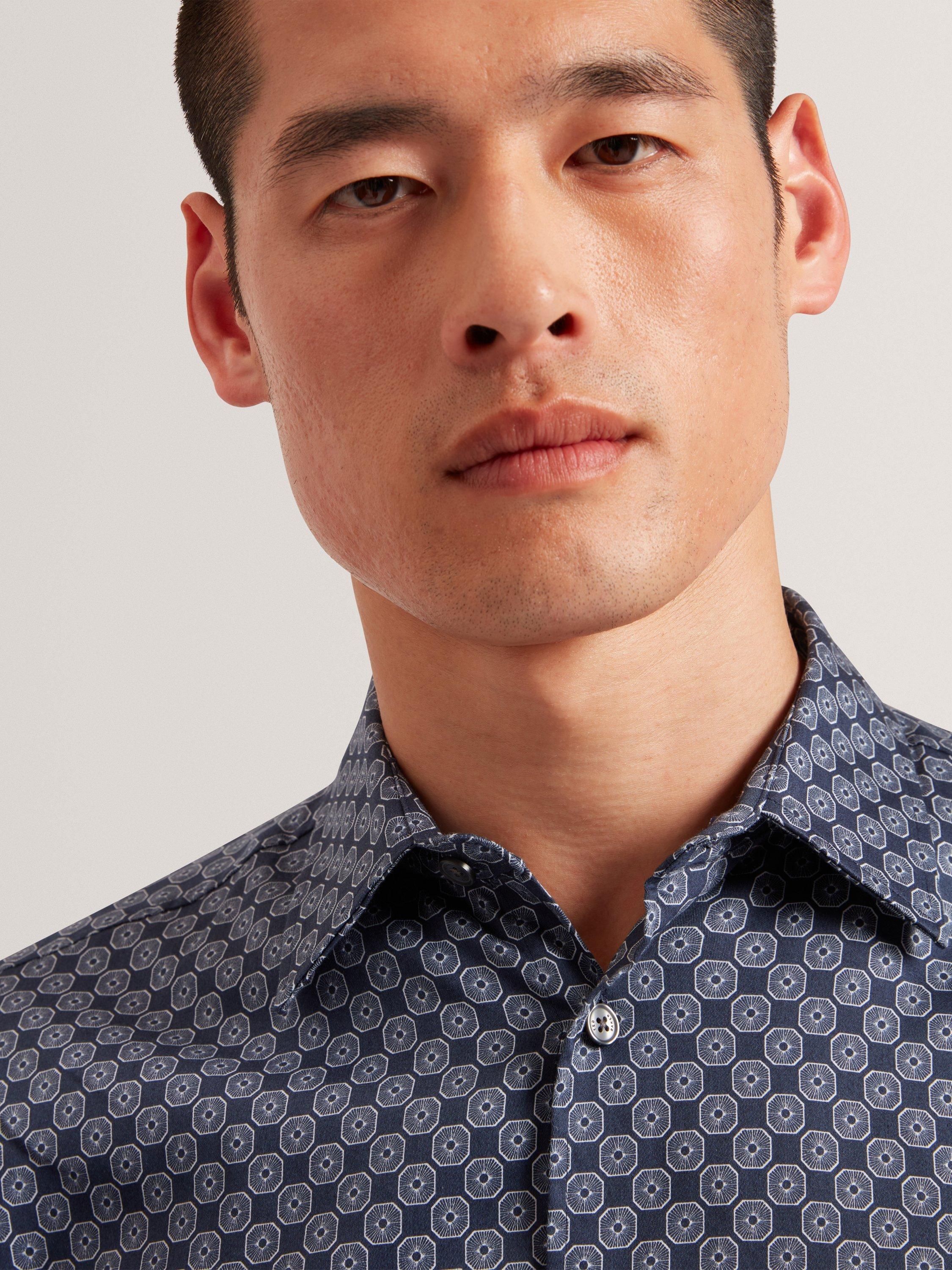 Product image 5 of 7, which shows Ted Baker Sef Geometric Print Cotton Blend Shirt, Navy, S