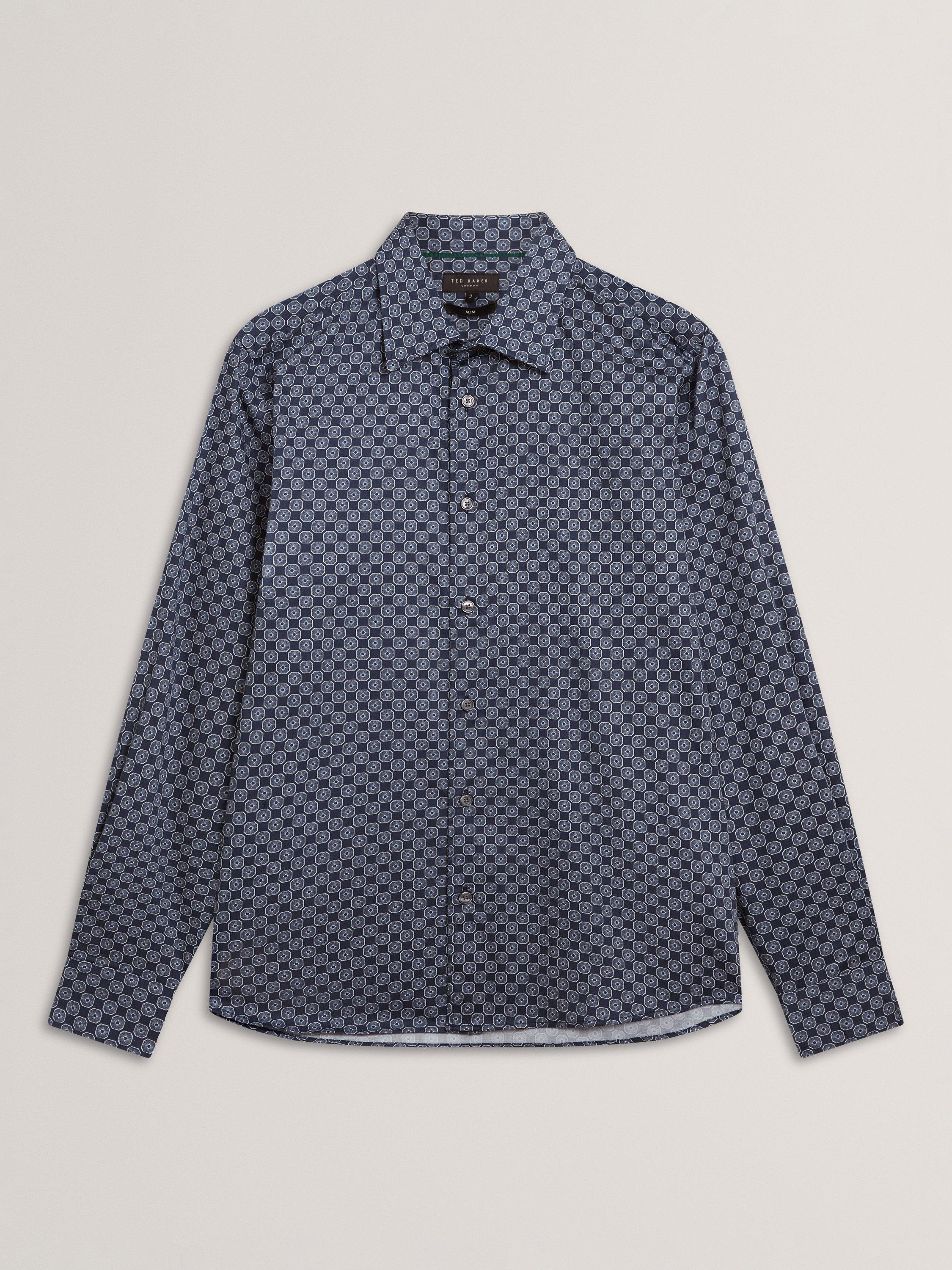 Product image 6 of 7, which shows Ted Baker Sef Geometric Print Cotton Blend Shirt, Navy, S