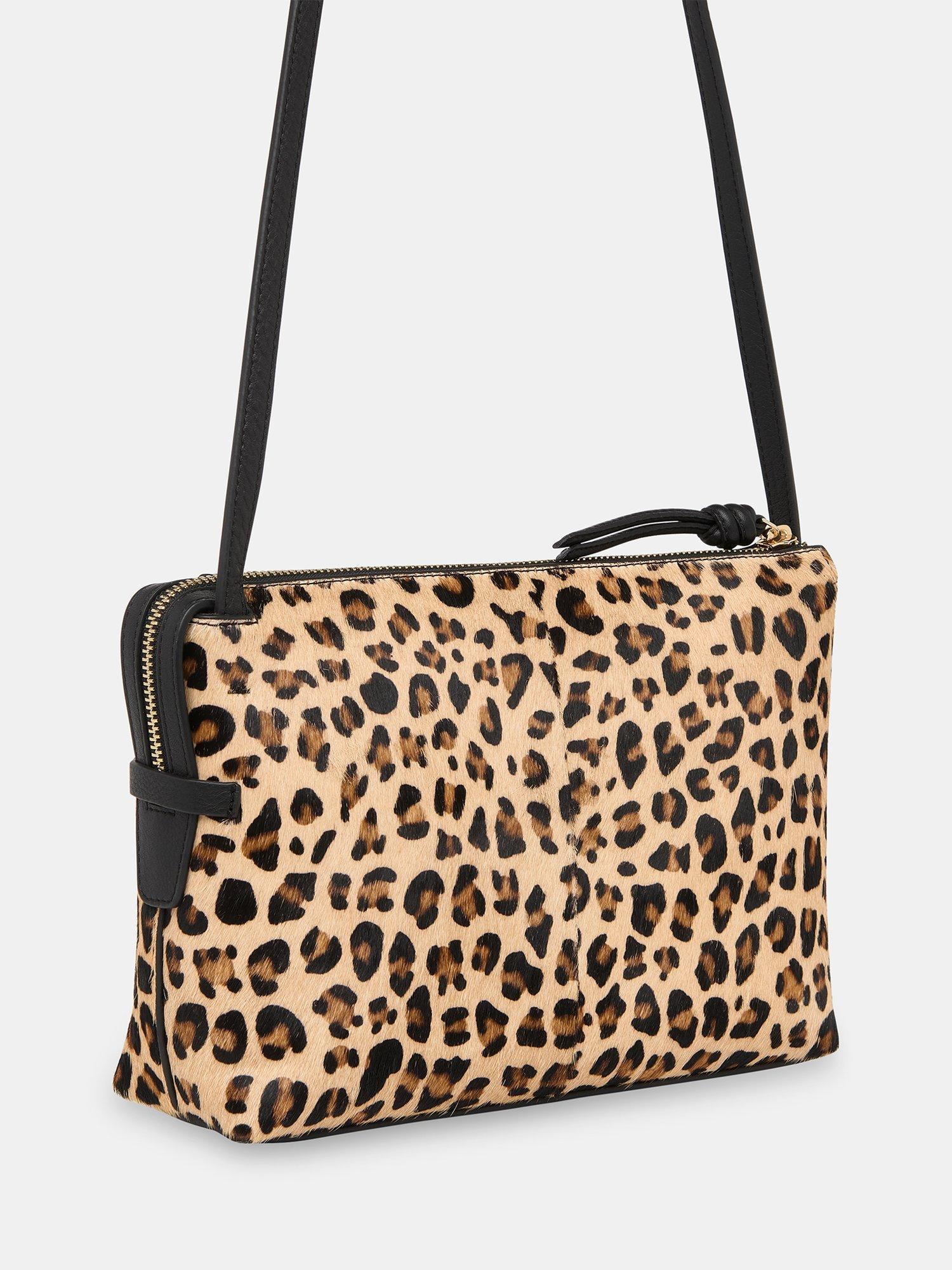 Product image 2 of 5, which shows Whistles Kaia Zip Top Leather Crossbody Bag, Leopard Print, One Size