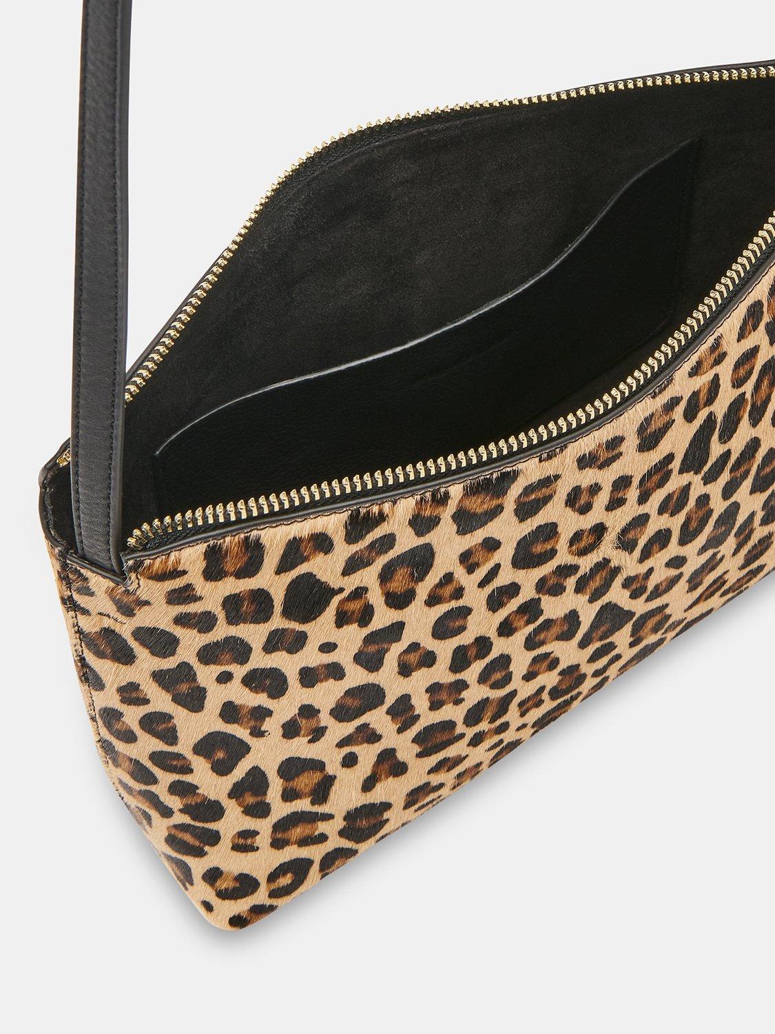 Product image 3 of 5, which shows Whistles Kaia Zip Top Leather Crossbody Bag, Leopard Print, One Size