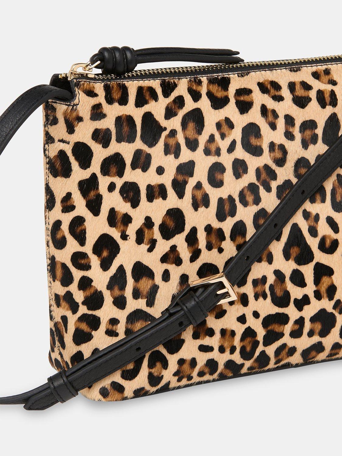 Product image 4 of 5, which shows Whistles Kaia Zip Top Leather Crossbody Bag, Leopard Print, One Size