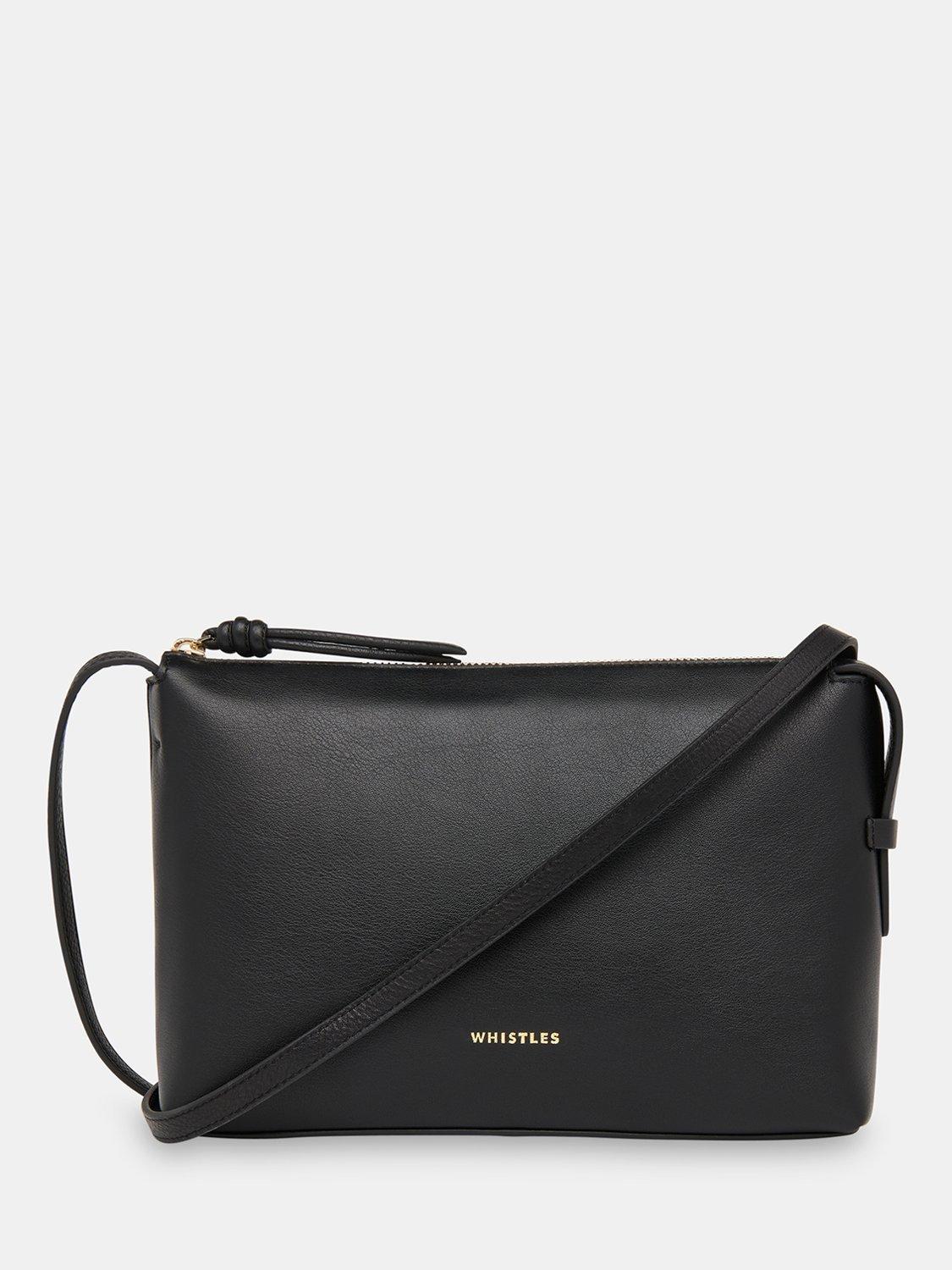 Product image 1 of 5, which shows Whistles Kaia Zip Top Leather Crossbody Bag, Black, One Size