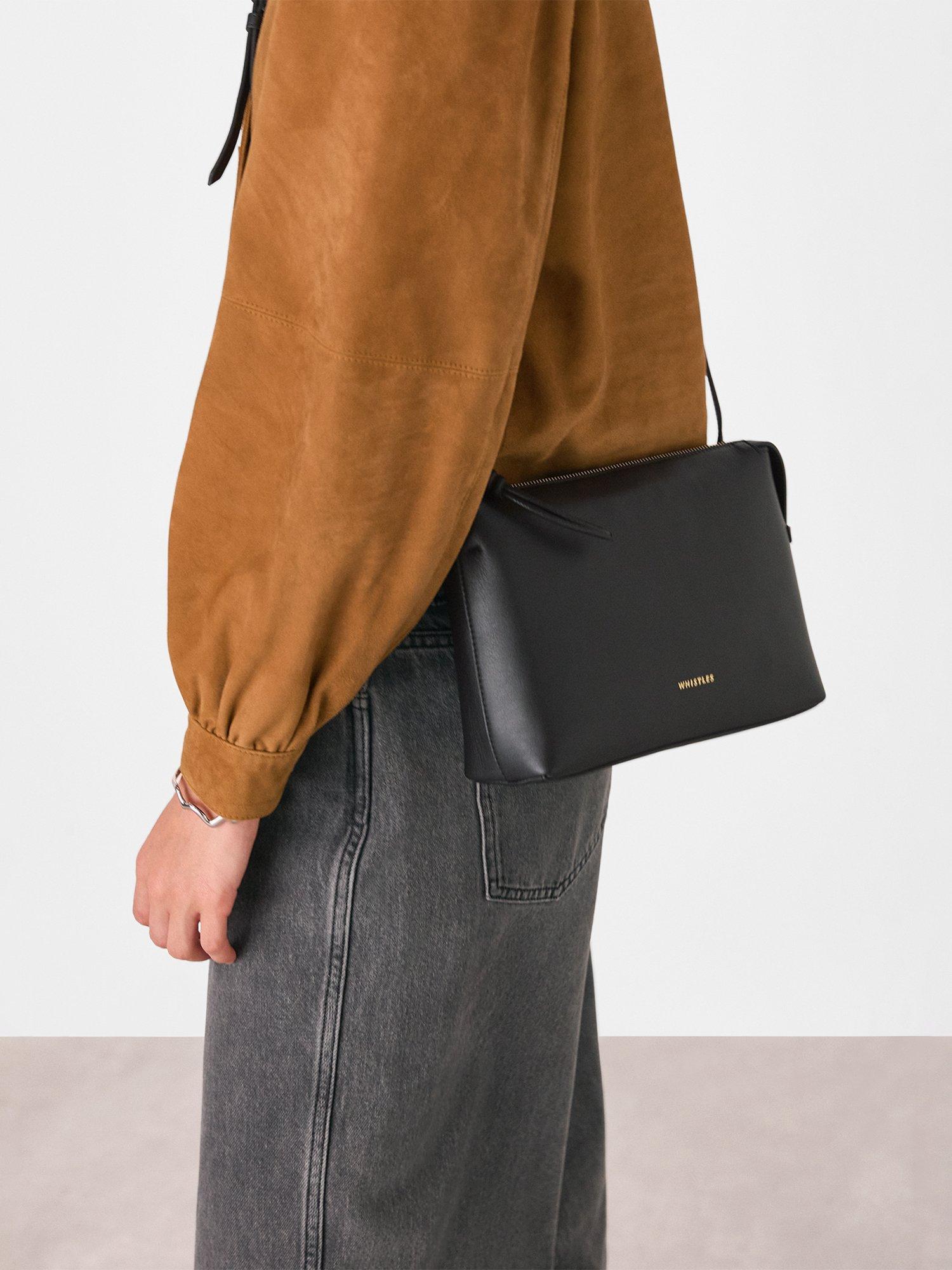 Product image 5 of 5, which shows Whistles Kaia Zip Top Leather Crossbody Bag, Black, One Size