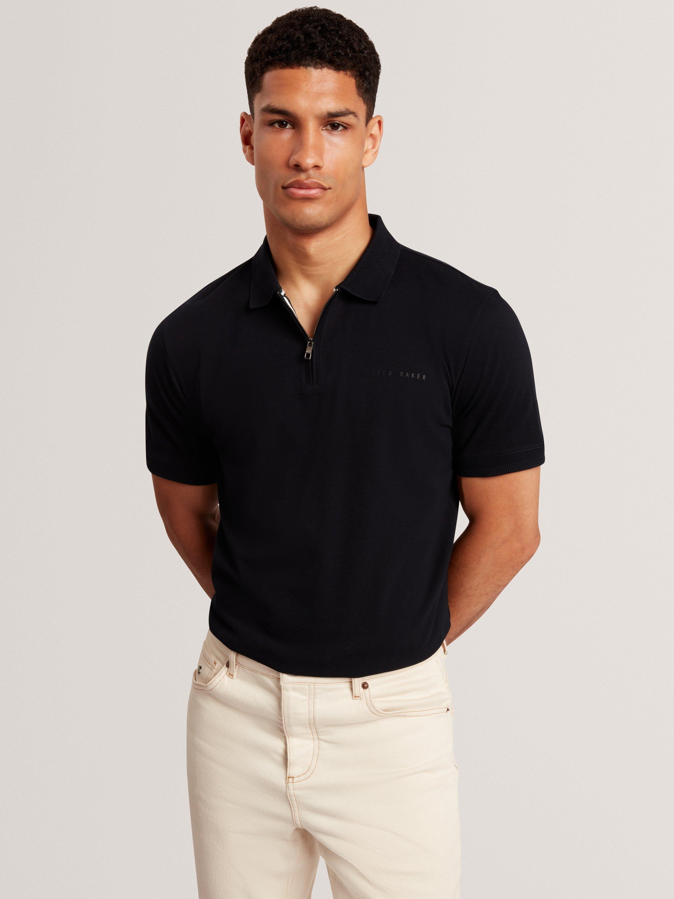 Product image 1 of 7, which shows Ted Baker Cyrile Half Zip Cotton Polo Shirt, Navy, M