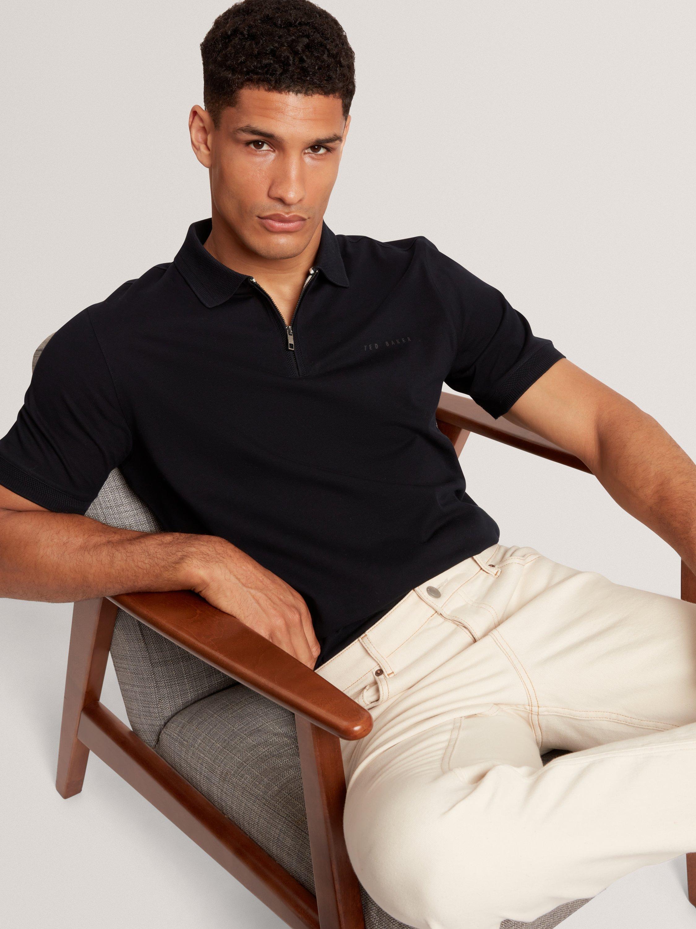 Product image 3 of 7, which shows Ted Baker Cyrile Half Zip Cotton Polo Shirt, Navy, M