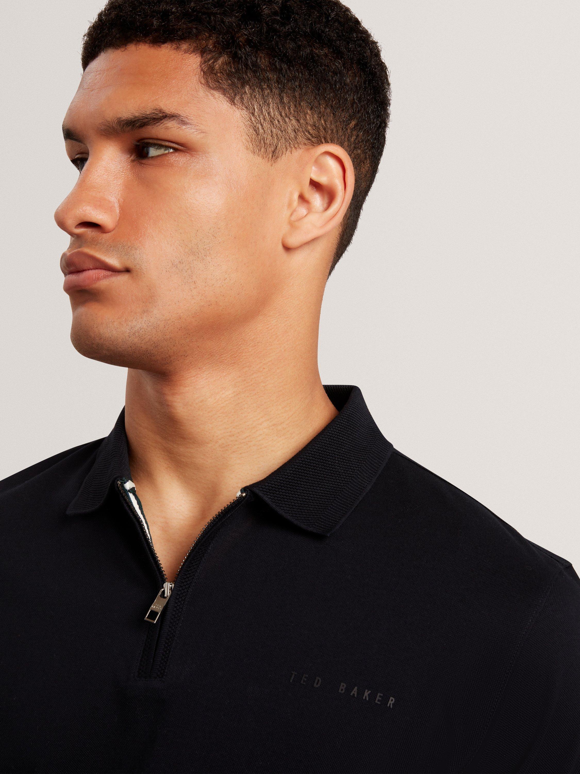 Product image 4 of 7, which shows Ted Baker Cyrile Half Zip Cotton Polo Shirt, Navy, M