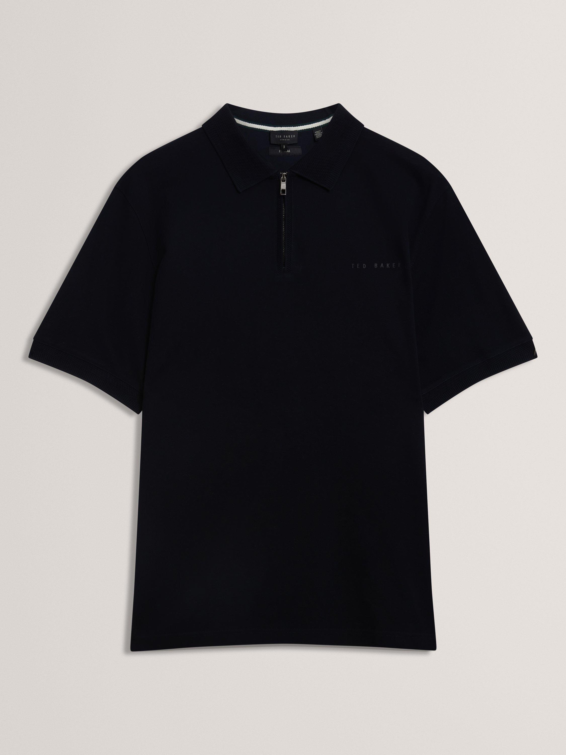 Product image 6 of 7, which shows Ted Baker Cyrile Half Zip Cotton Polo Shirt, Navy, M