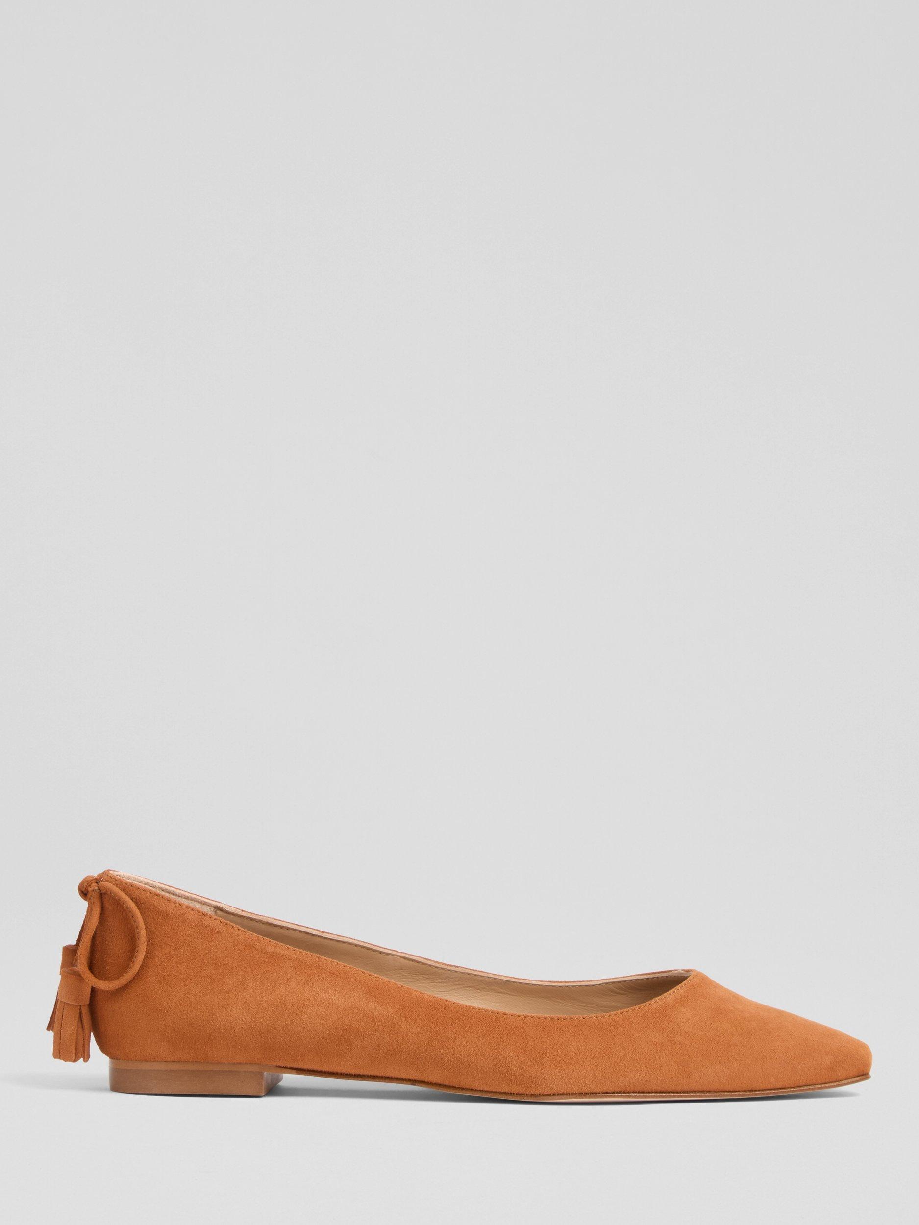 Product image 1 of 4, which shows L.K.Bennett Essie Suede Ballerina Pumps, Orange, 2