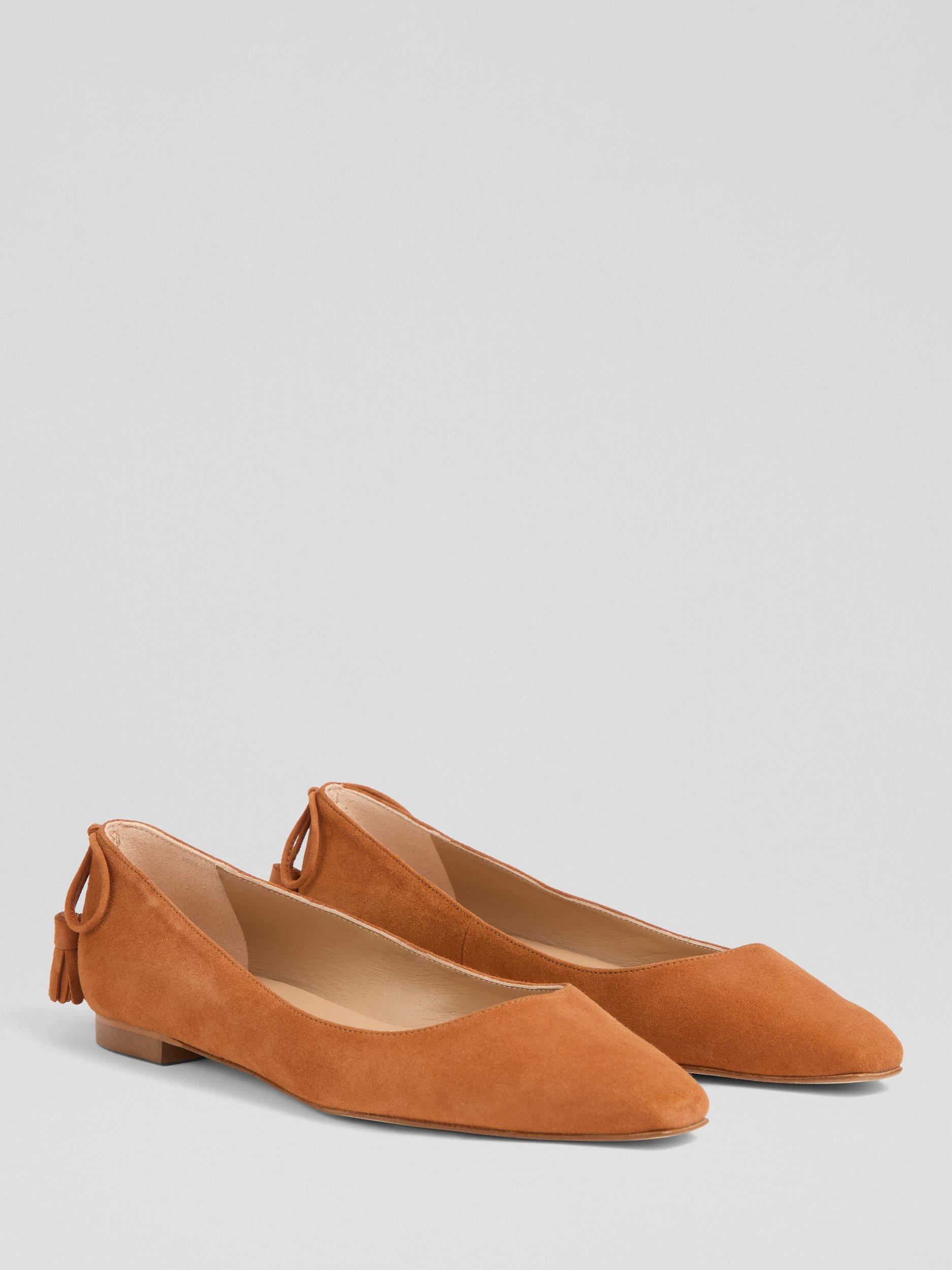 Product image 2 of 4, which shows L.K.Bennett Essie Suede Ballerina Pumps, Orange, 2