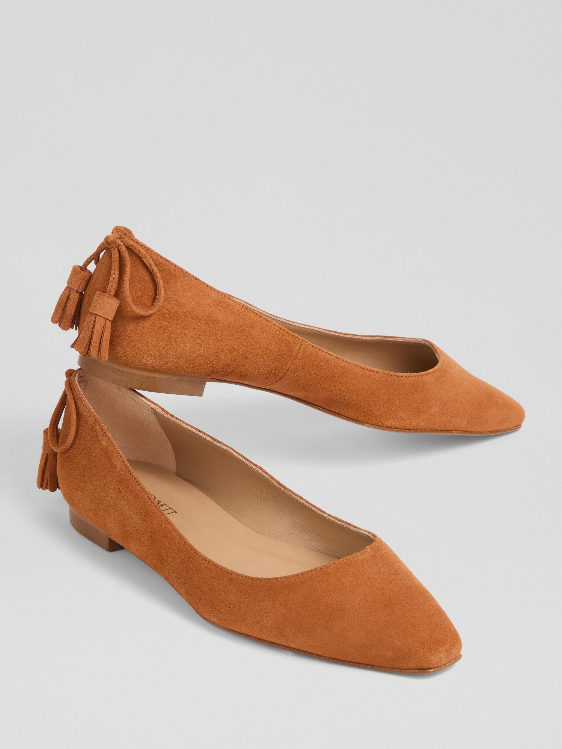 Product image 4 of 4, which shows L.K.Bennett Essie Suede Ballerina Pumps, Orange, 2