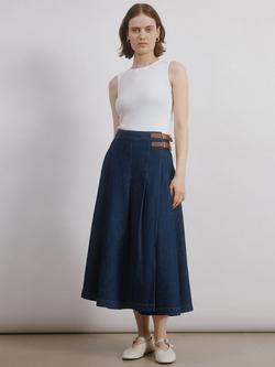 Albaray Denim Knee Length Kilt, Indigo, Indigo