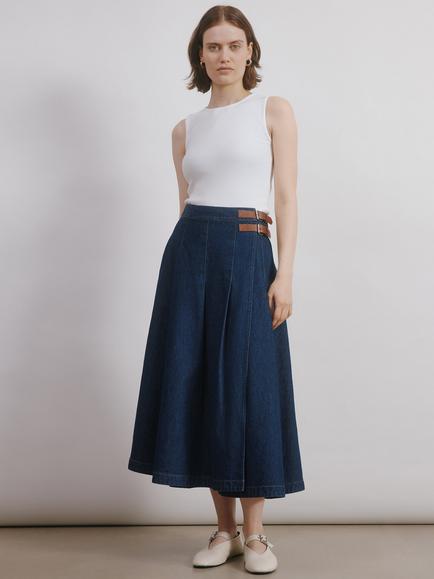 Albaray Denim Knee Length Kilt, Indigo, Indigo