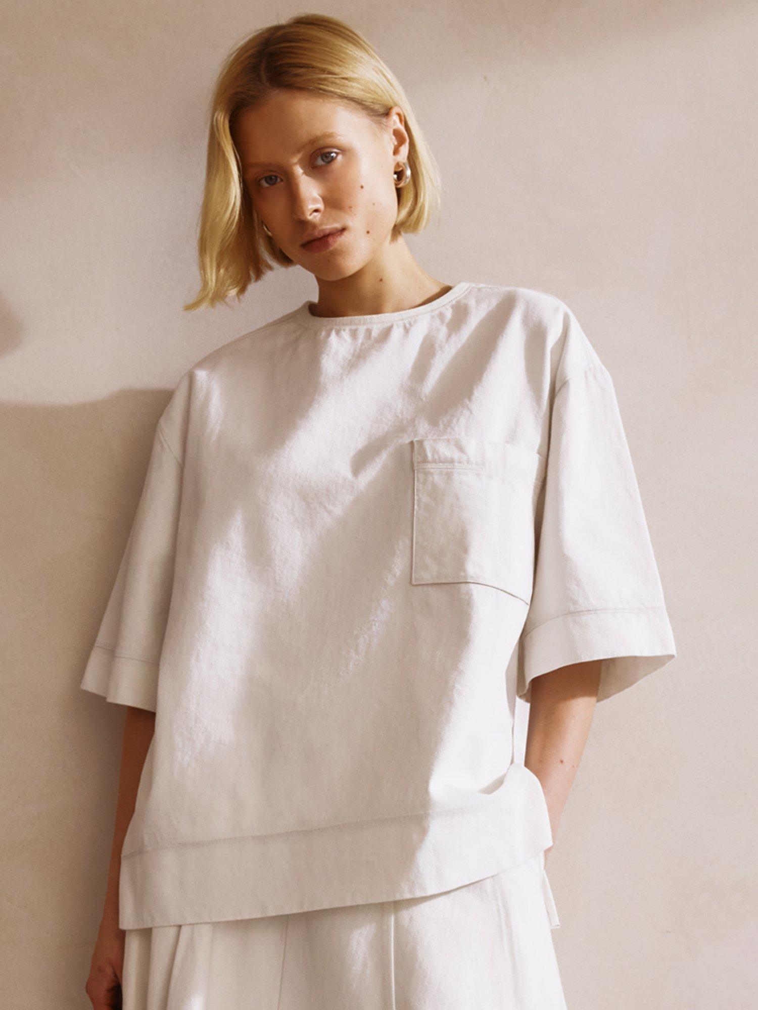 Product image 1 of 2, which shows Albaray Relaxed Fit Denim T-Shirt, Ecru, 8