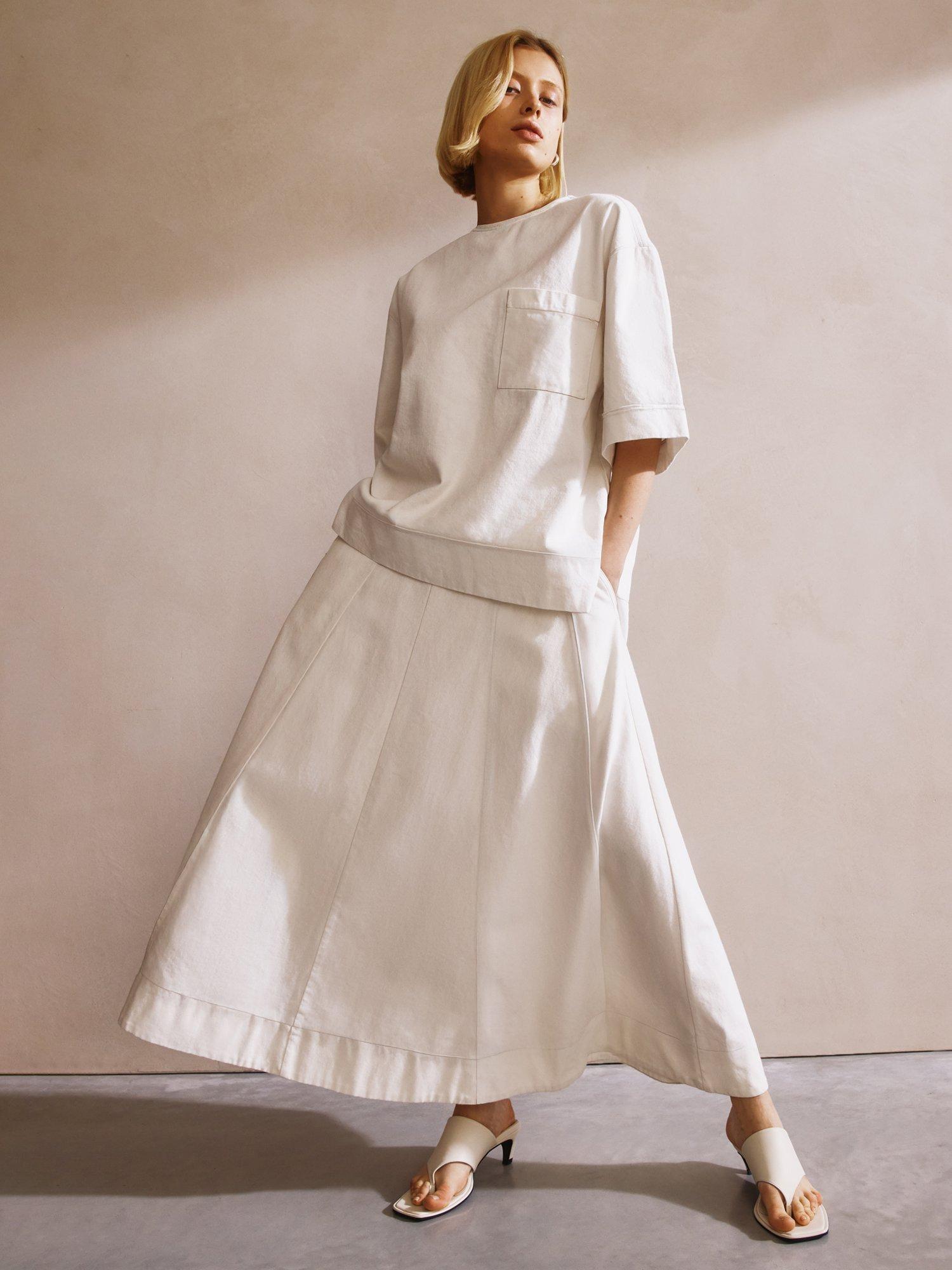Product image 1 of 3, which shows Albaray Seam Denim Midi Skirt, Ecru, 8