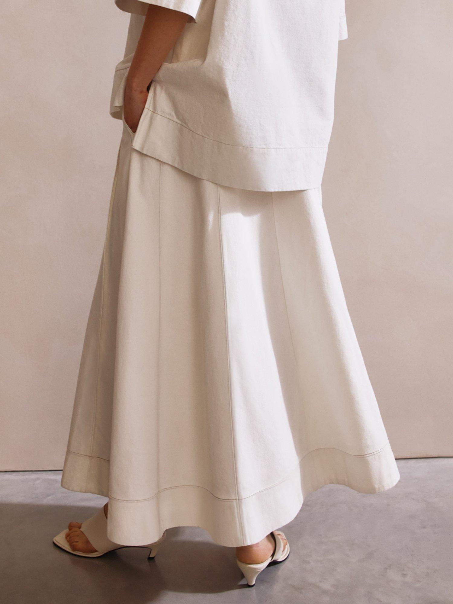 Product image 2 of 3, which shows Albaray Seam Denim Midi Skirt, Ecru, 8