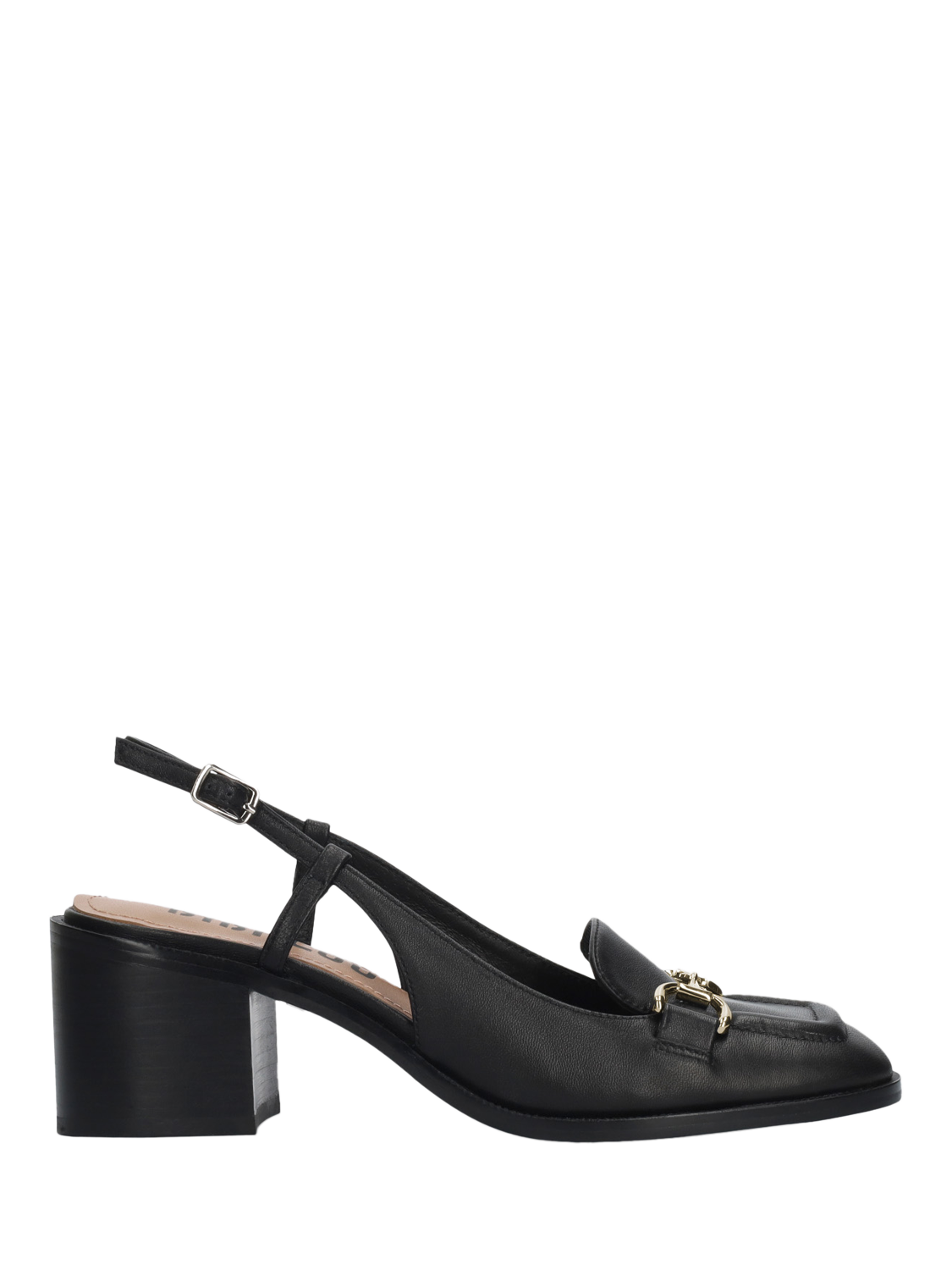 Product image 1 of 4, which shows Bibi Lou Block Heel Slingback Leather Loafers, Black, 4