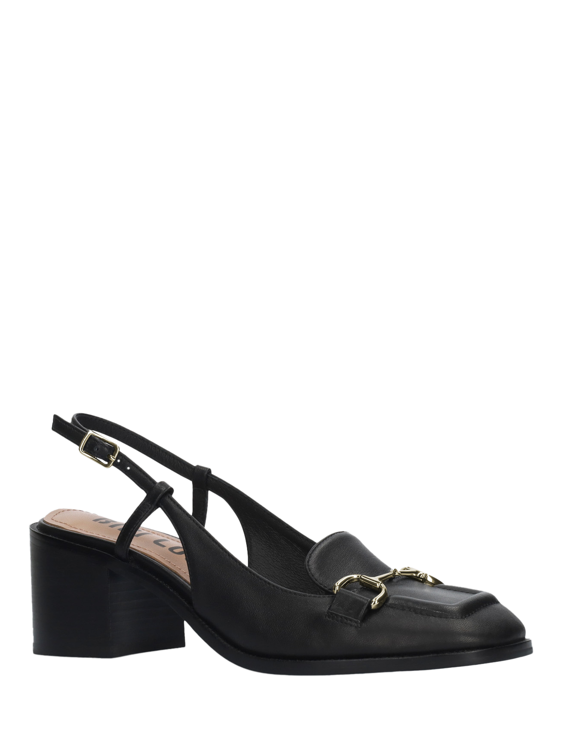 Product image 2 of 4, which shows Bibi Lou Block Heel Slingback Leather Loafers, Black, 4