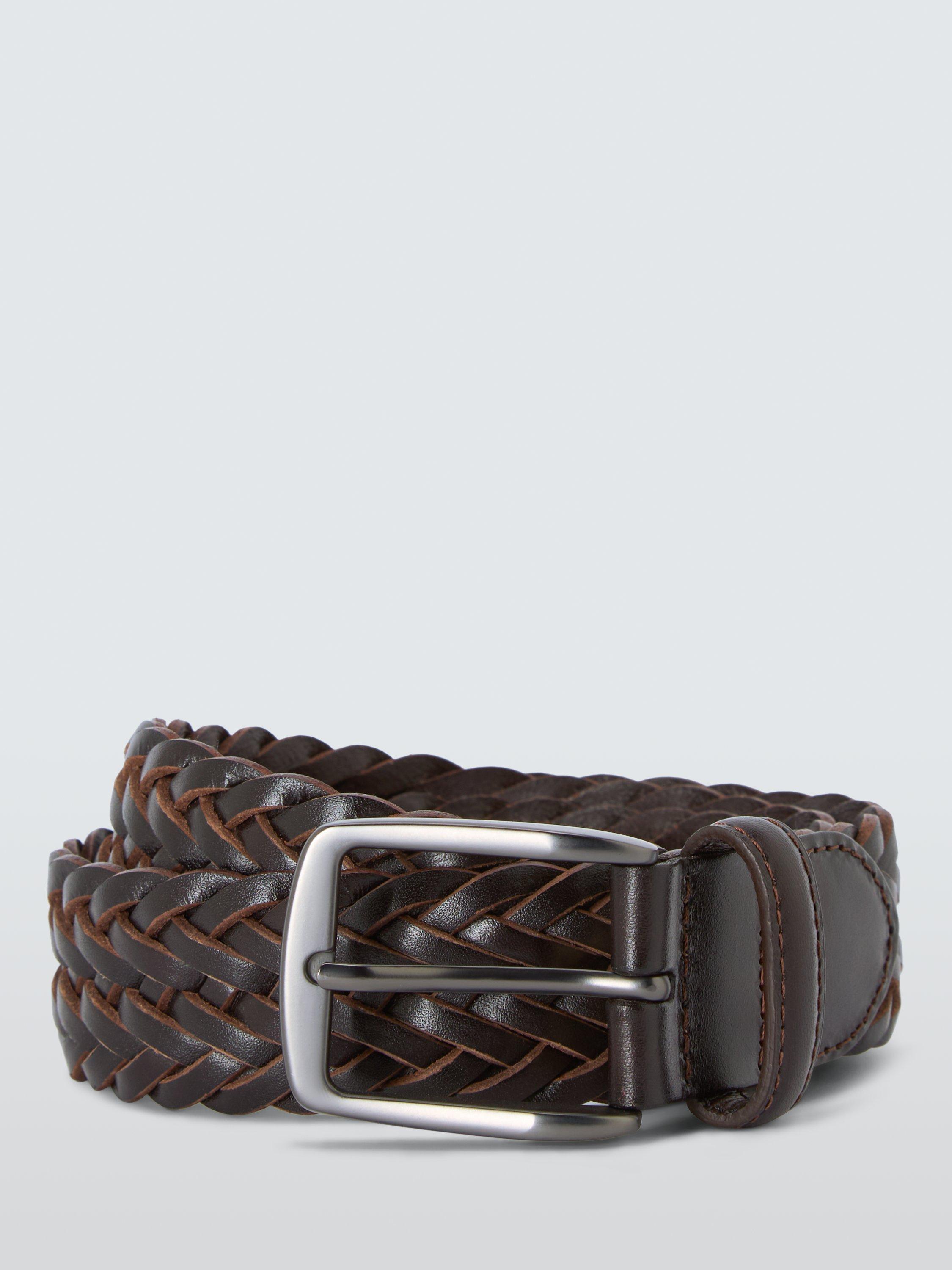 Product image 1 of 3, which shows John Lewis Leather Woven Belt, Dark Brown, S