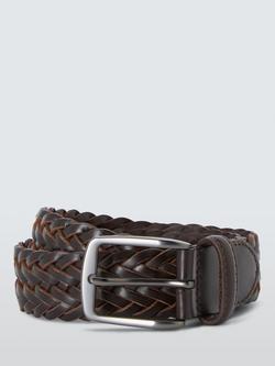 John Lewis Leather Woven Belt, Dark Brown