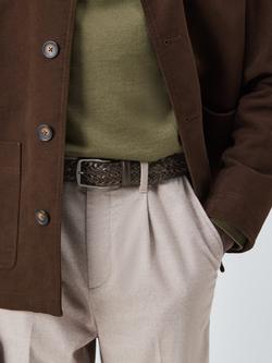 John Lewis Leather Woven Belt - view 2, Dark Brown