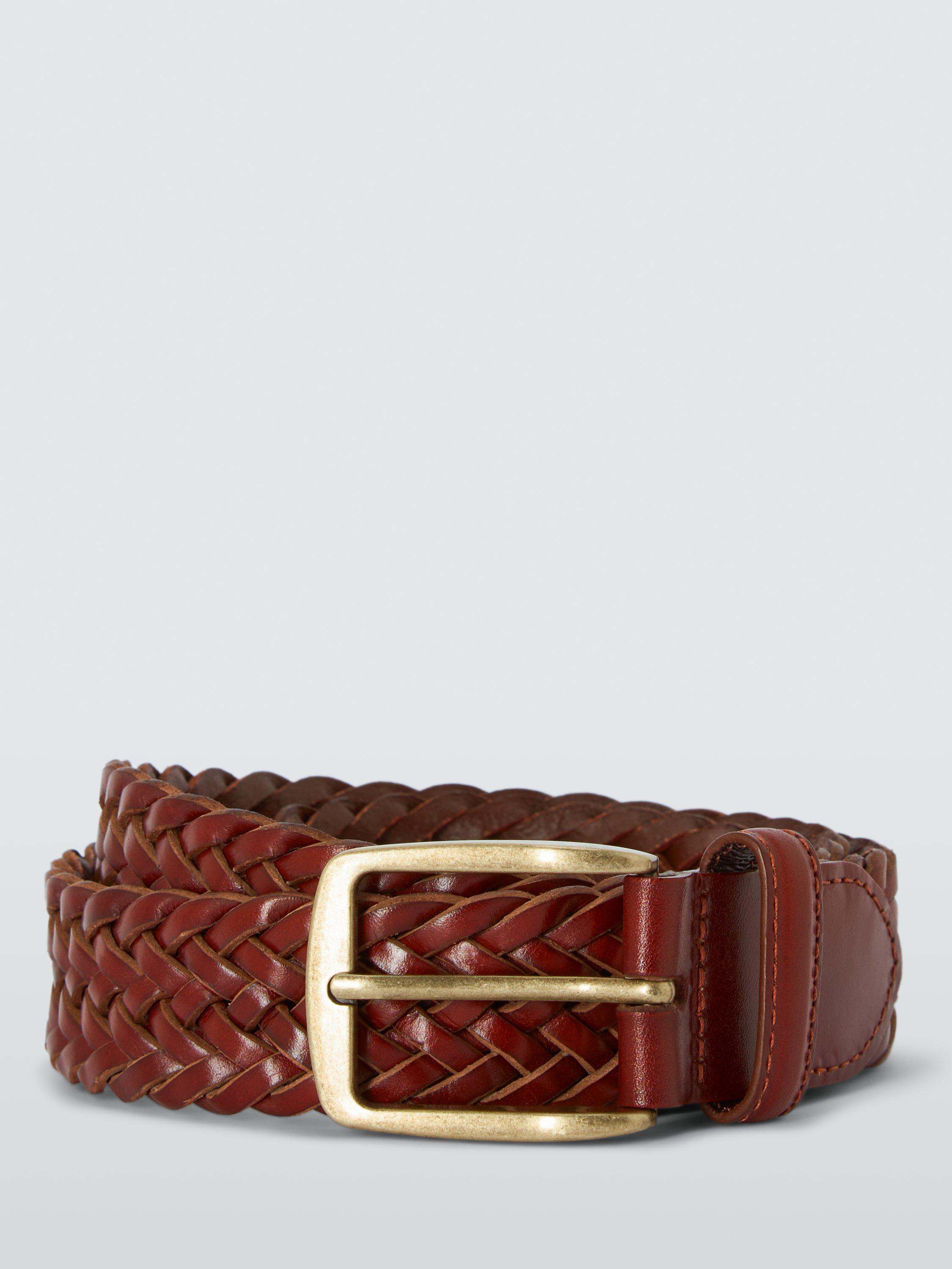 Product image 1 of 3, which shows John Lewis Leather Woven Belt, Brown, S