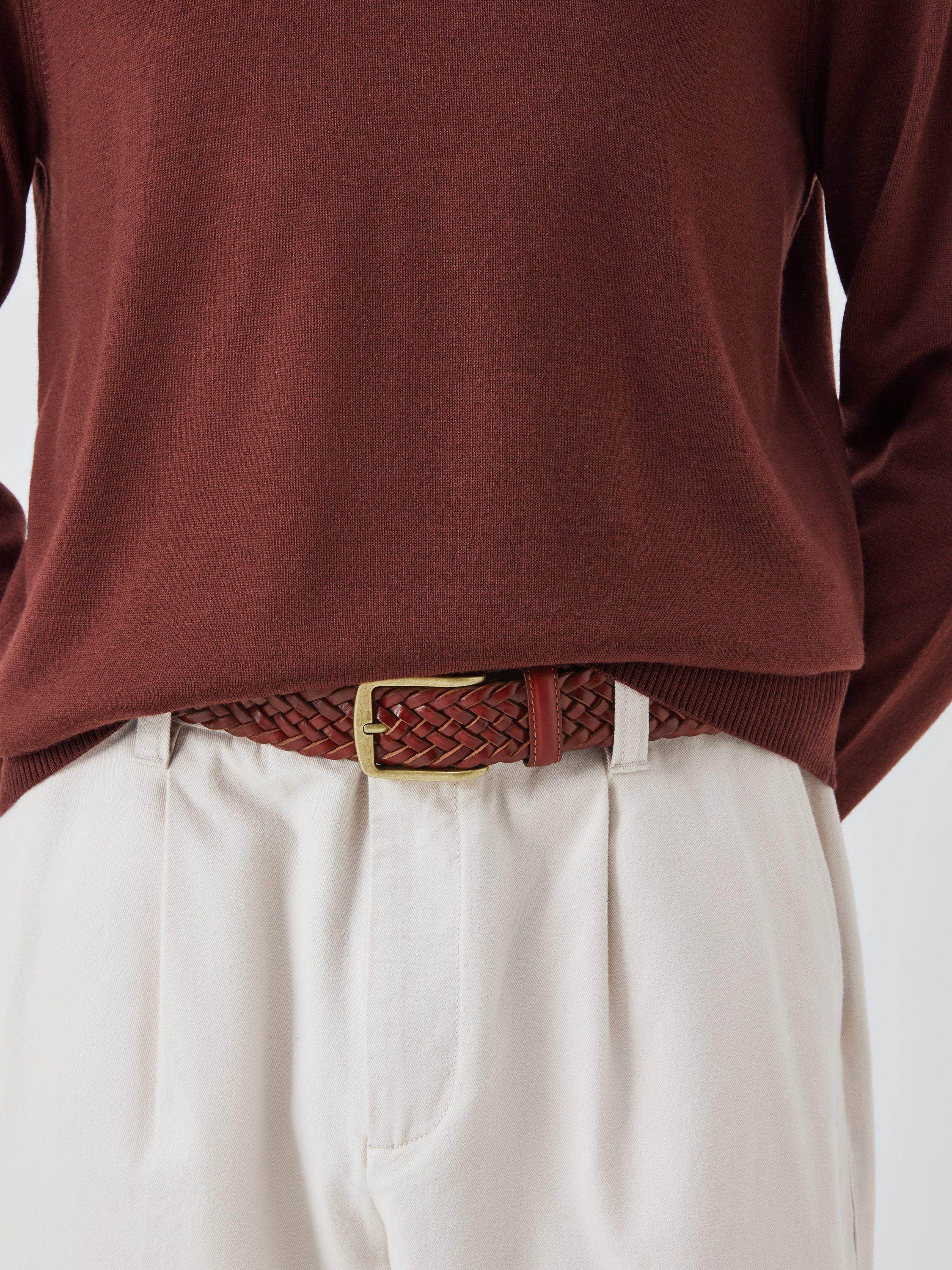 Product image 2 of 3, which shows John Lewis Leather Woven Belt, Brown, S