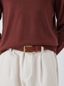 John Lewis Leather Woven Belt - view 2, Brown