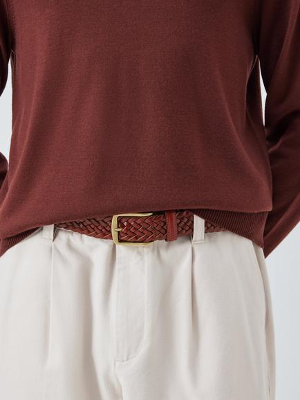 John Lewis Leather Woven Belt - view 2, Brown